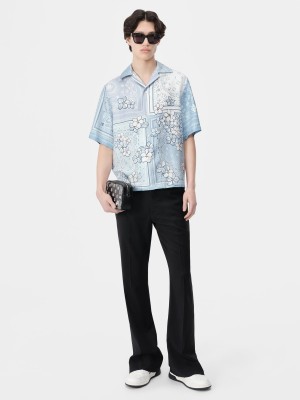 Amiri Bandana Floral Bowling Shirt Men Shirts Cerulean | PWQURFJ-59