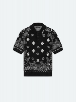Amiri Bandana Short Sleeve Polo Men Knitwear Black | OZNLVSR-50