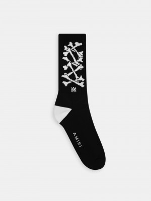 Amiri Bones Stacked Socks Men Socks Black White | YGOFURJ-35