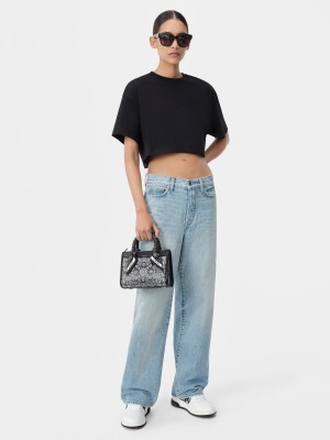 Amiri Embroidered Cropped Tee Women T Shirts Black | ISBNRWA-56