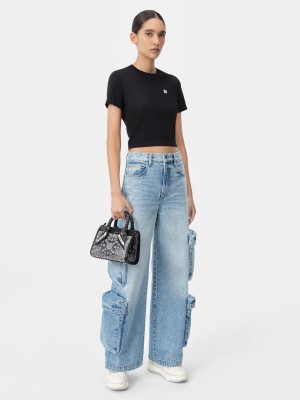 Amiri Ma Embroidered Baby Tee Women T Shirts Black | PKRSHUX-48