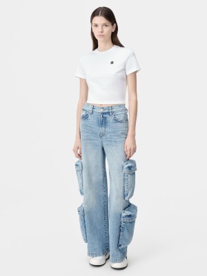 Amiri Ma Embroidered Baby Tee Women T Shirts White | VETJQBD-01