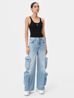 Amiri Ma Embroidered Ribbed Tank Women T Shirts Black | SJXRTIB-96