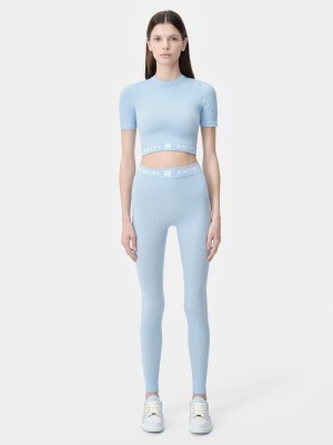 Amiri Ma Ribbed Seamless S/S Top Women Activewear Cerulean | UPAINTE-45