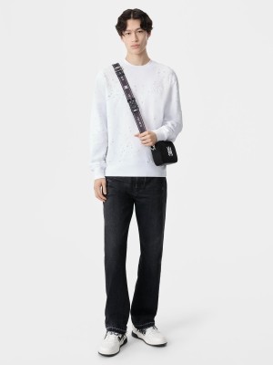 Amiri Ma Shotgun Embroidered Crew Men Sweatshirts White | YBLCVQR-25