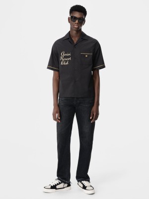 Amiri Resort Club Embroidered Shirt Men Shirts Black | ULHVJBZ-56