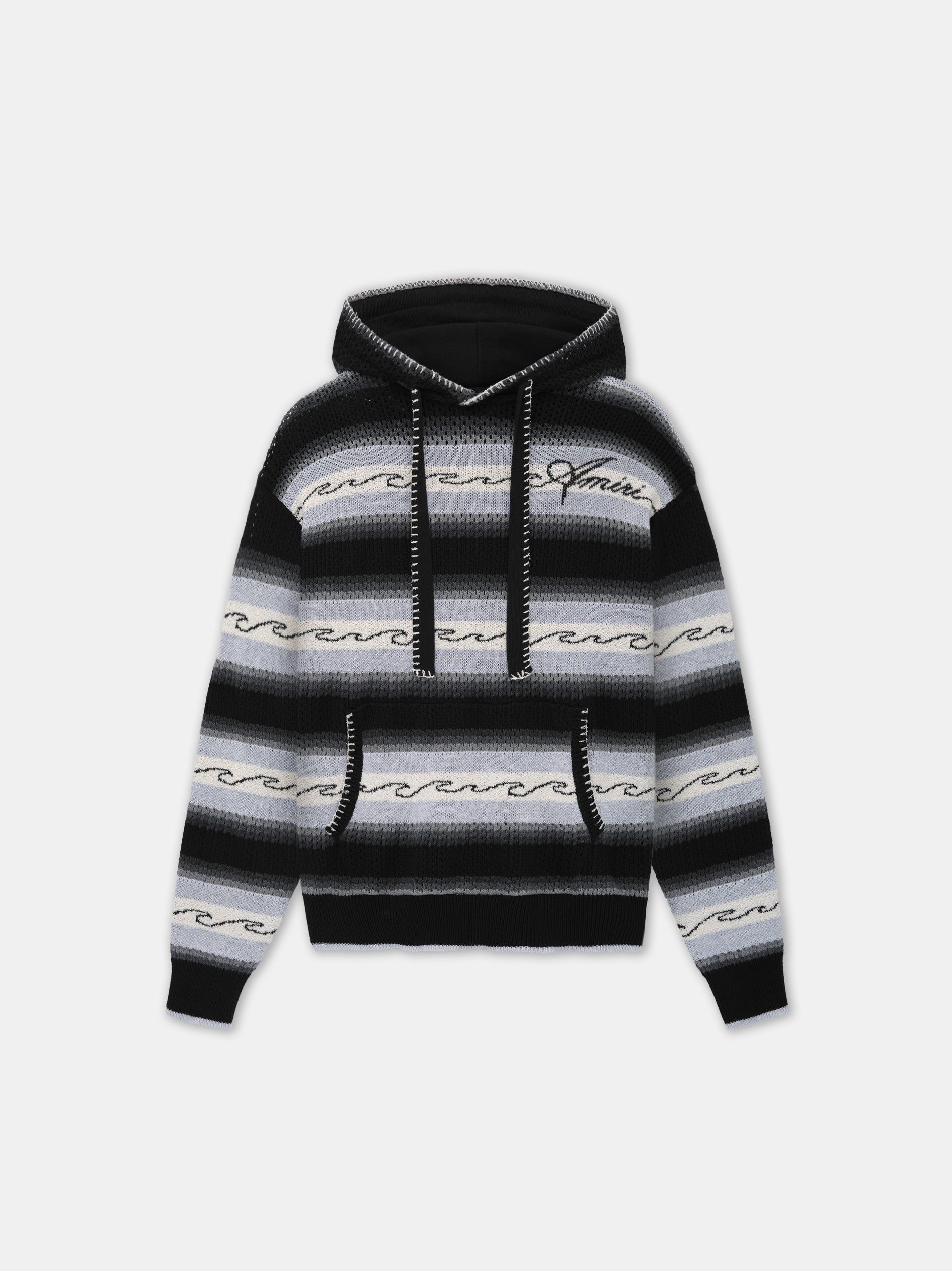 Amiri Amri Wave Baja Stripe Hoodie Men Knitwear Black | NWRICOG-50