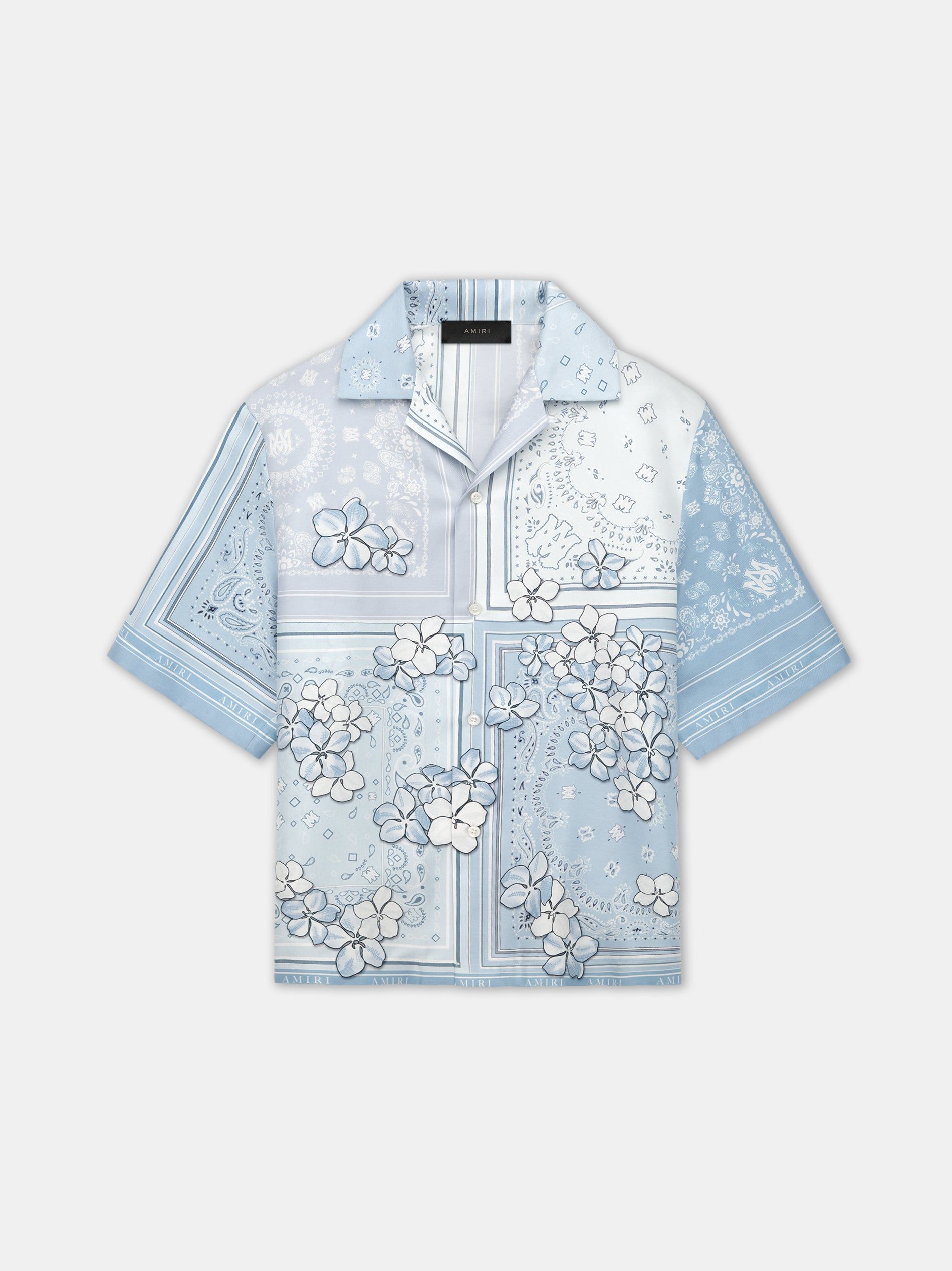 Amiri Bandana Floral Bowling Shirt Men Shirts Cerulean | PWQURFJ-59