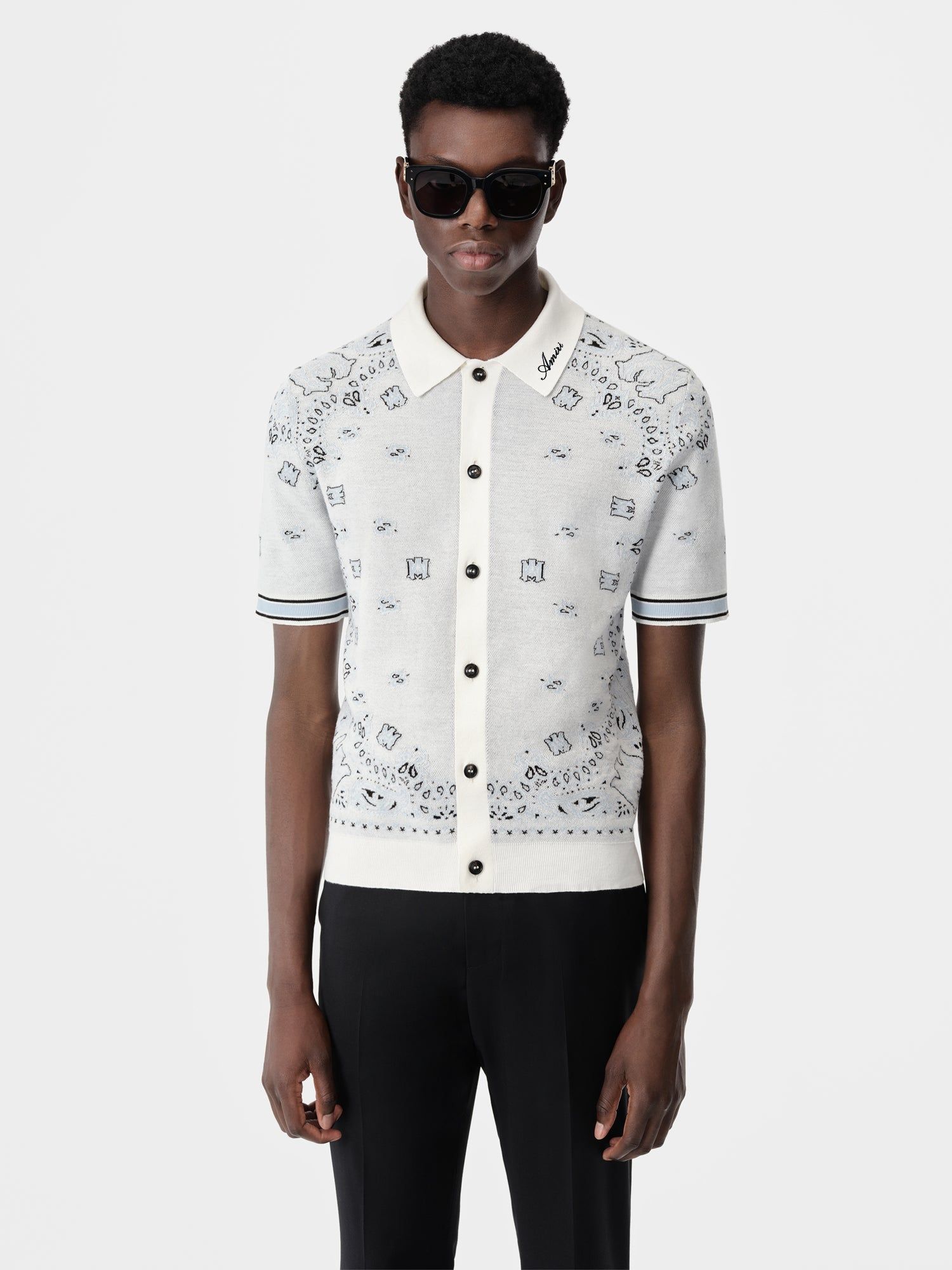 Amiri Bandana Polo Men Knitwear White Blue | UZQRGNP-03