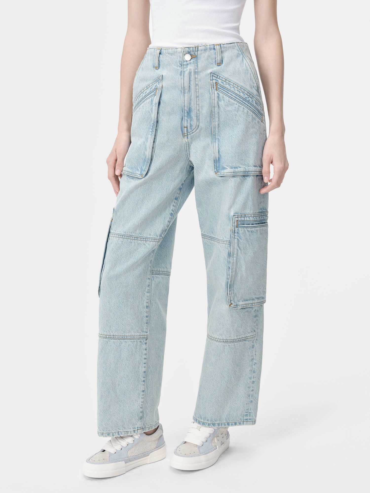 Amiri Cargo Loose Women Denim Light Indigo | IKZYSNP-80