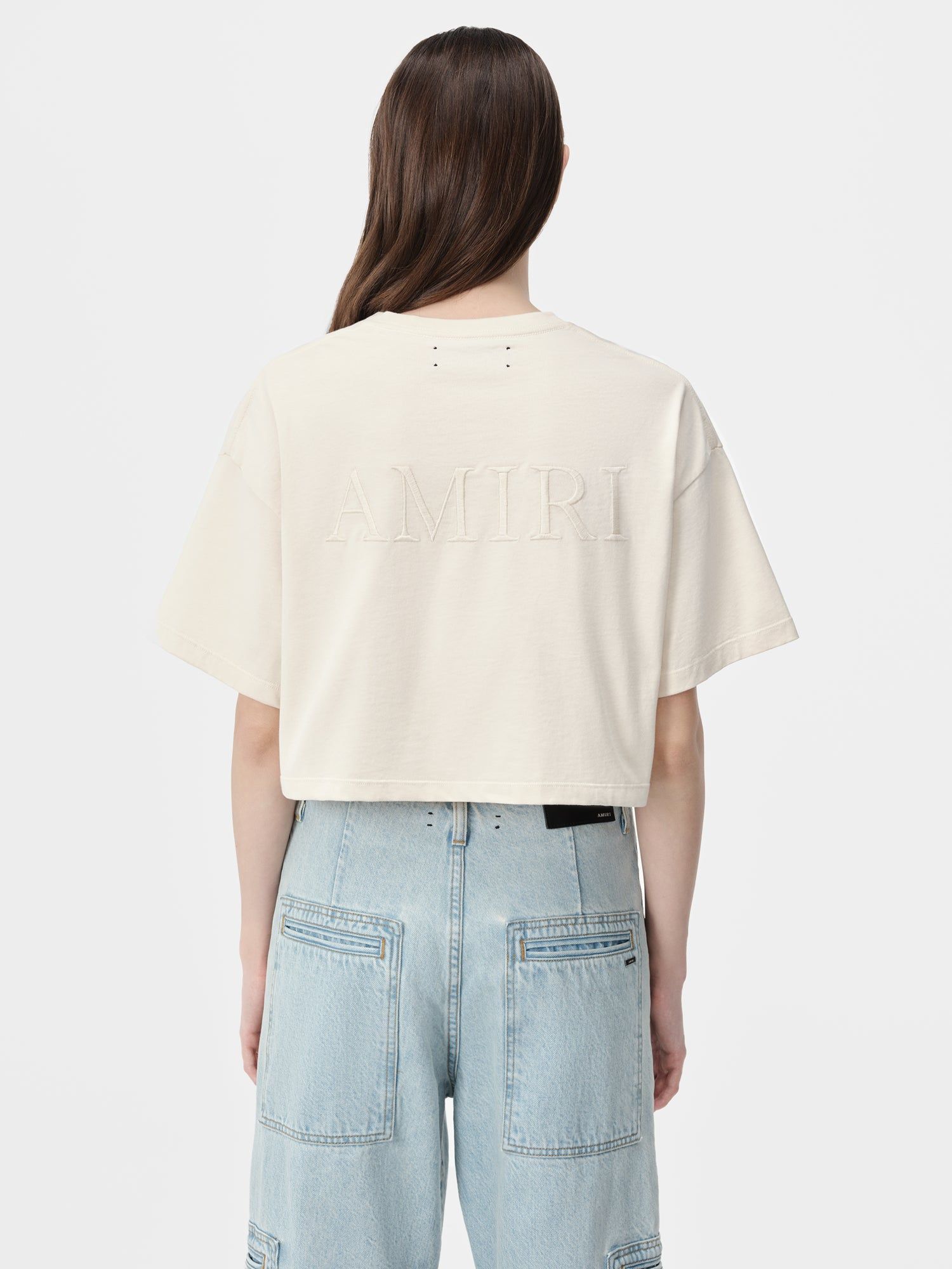 Amiri Embroidered Cropped Tee Women T Shirts Alabaster | LVECNIW-20