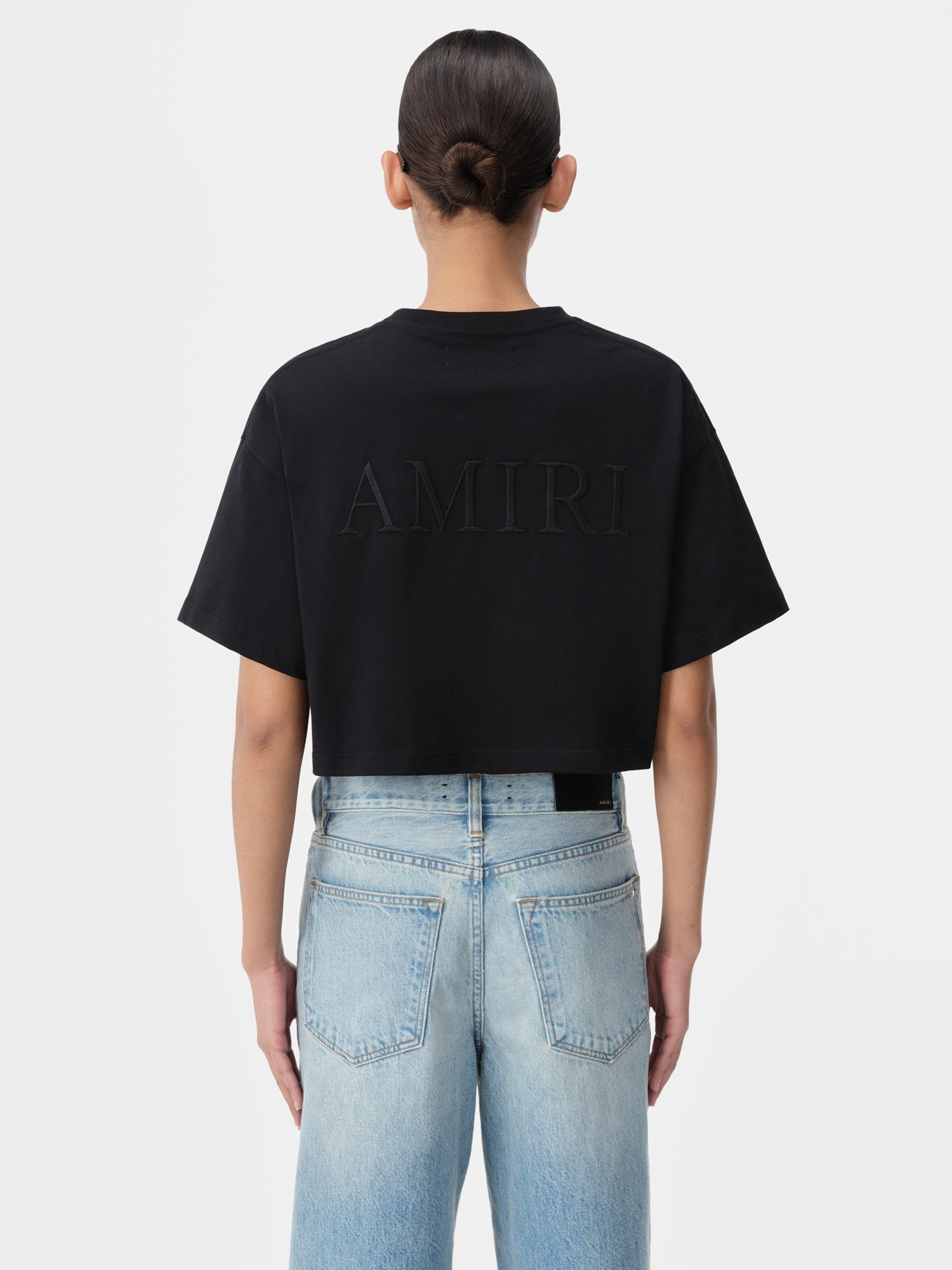 Amiri Embroidered Cropped Tee Women T Shirts Black | ISBNRWA-56