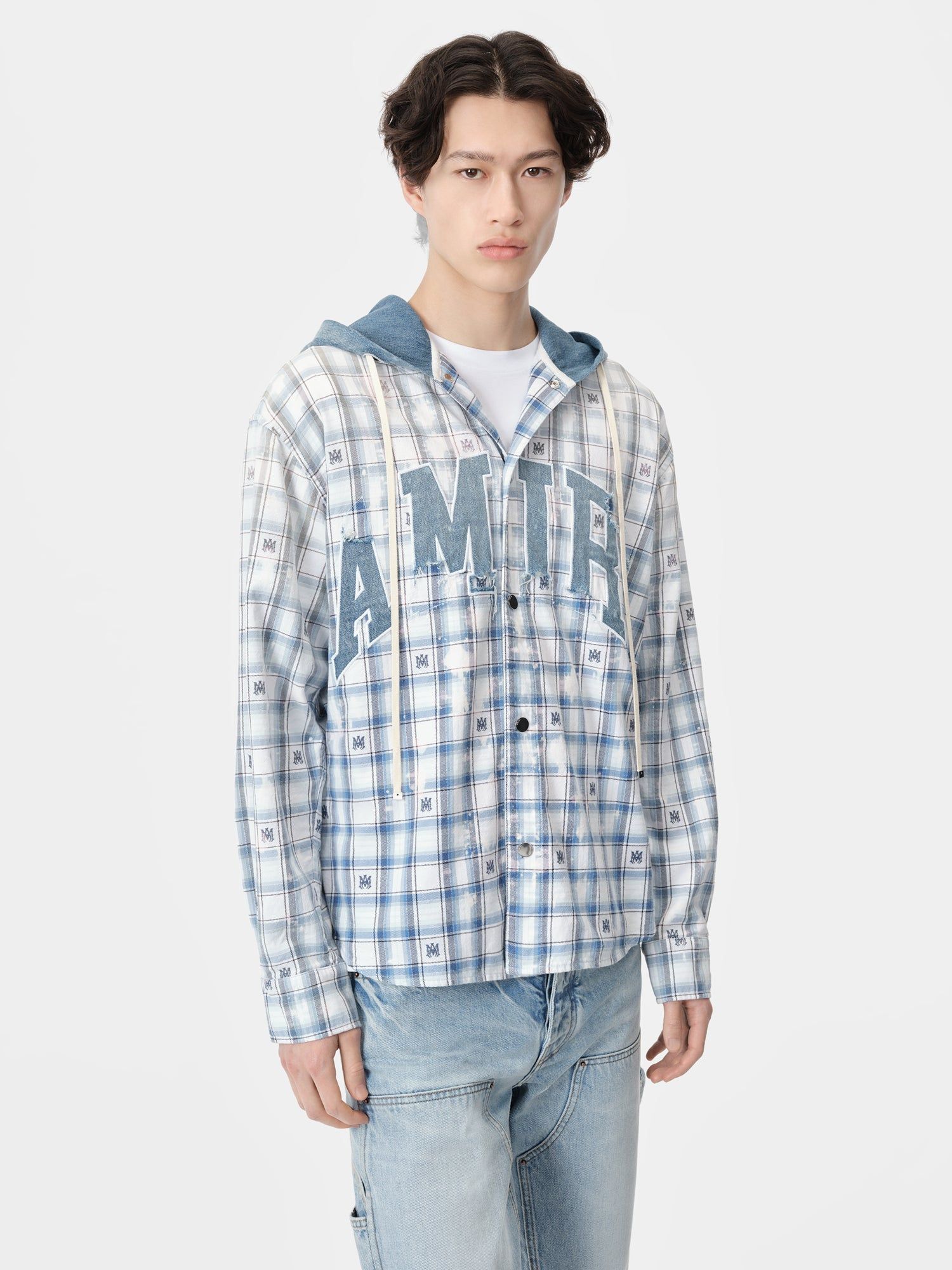 Amiri Hooded Overshirt Men Shirts Cerulean | VLOSCGE-27