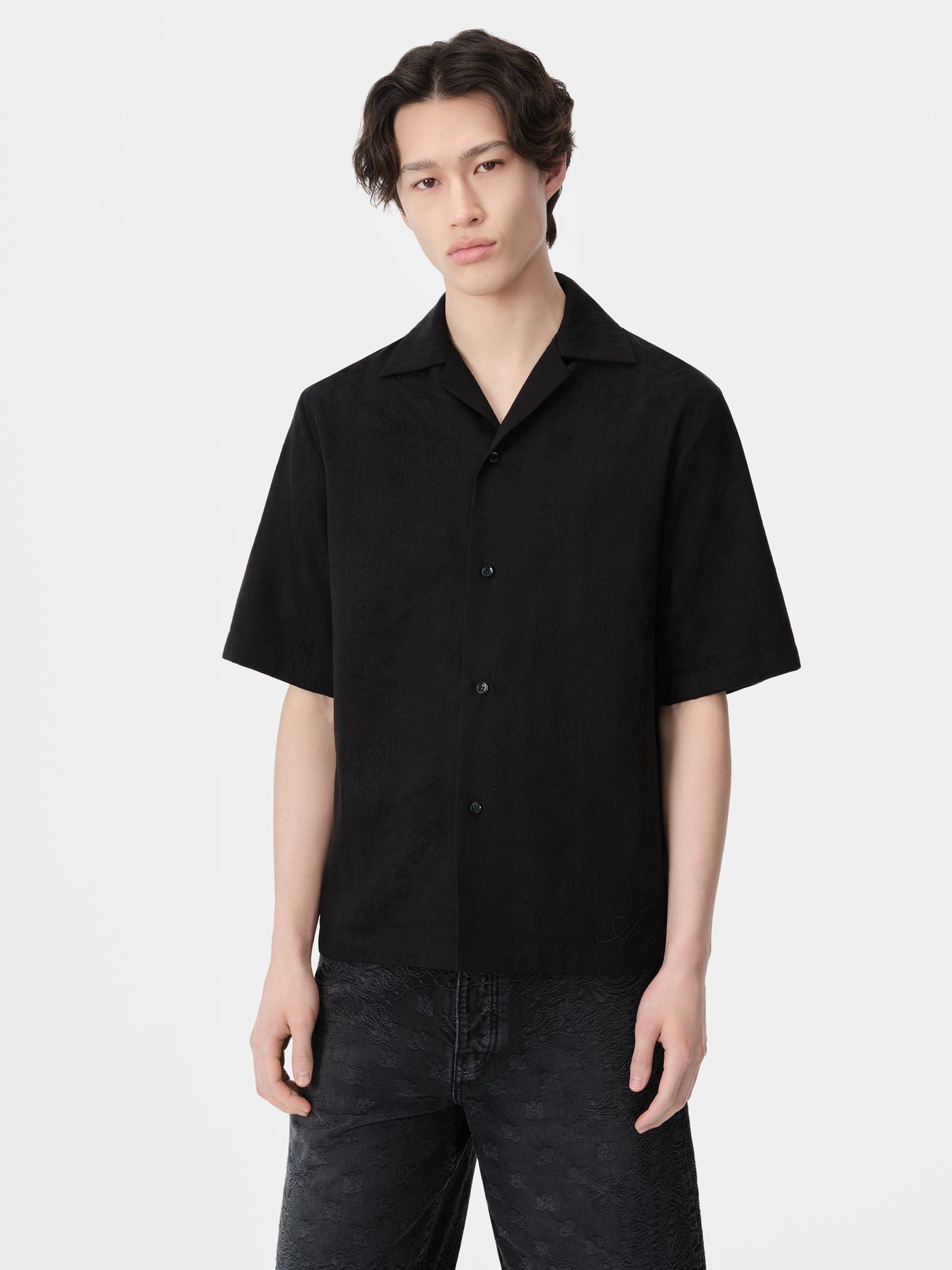 Amiri Ma Bandana Linen Camp Shirt Men Shirts Black | OQKYRMD-15