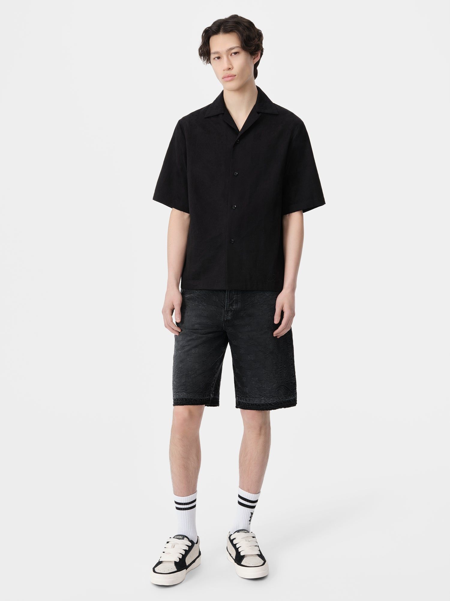 Amiri Ma Bandana Linen Camp Shirt Men Shirts Black | OQKYRMD-15