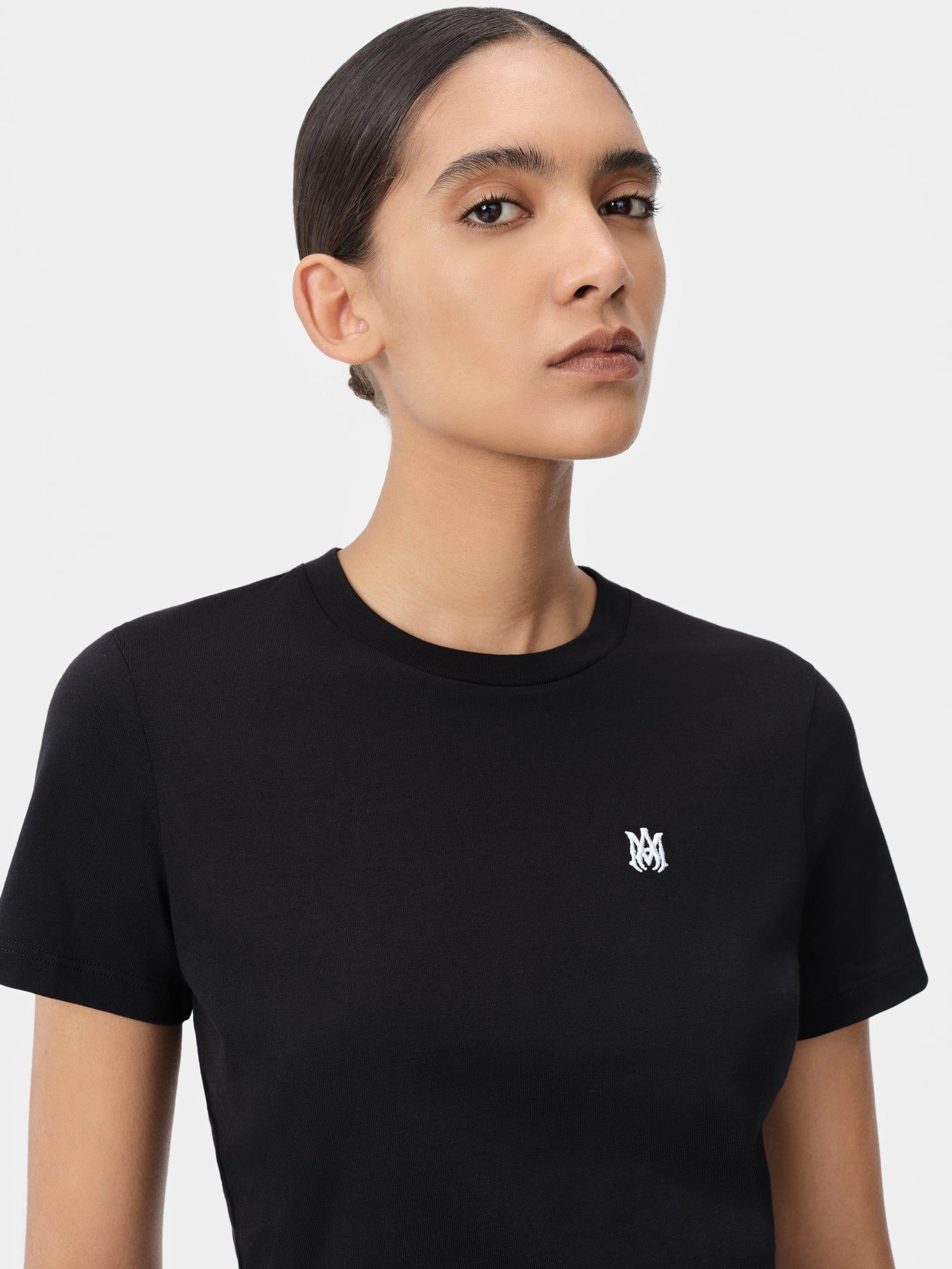 Amiri Ma Embroidered Baby Tee Women T Shirts Black | PKRSHUX-48