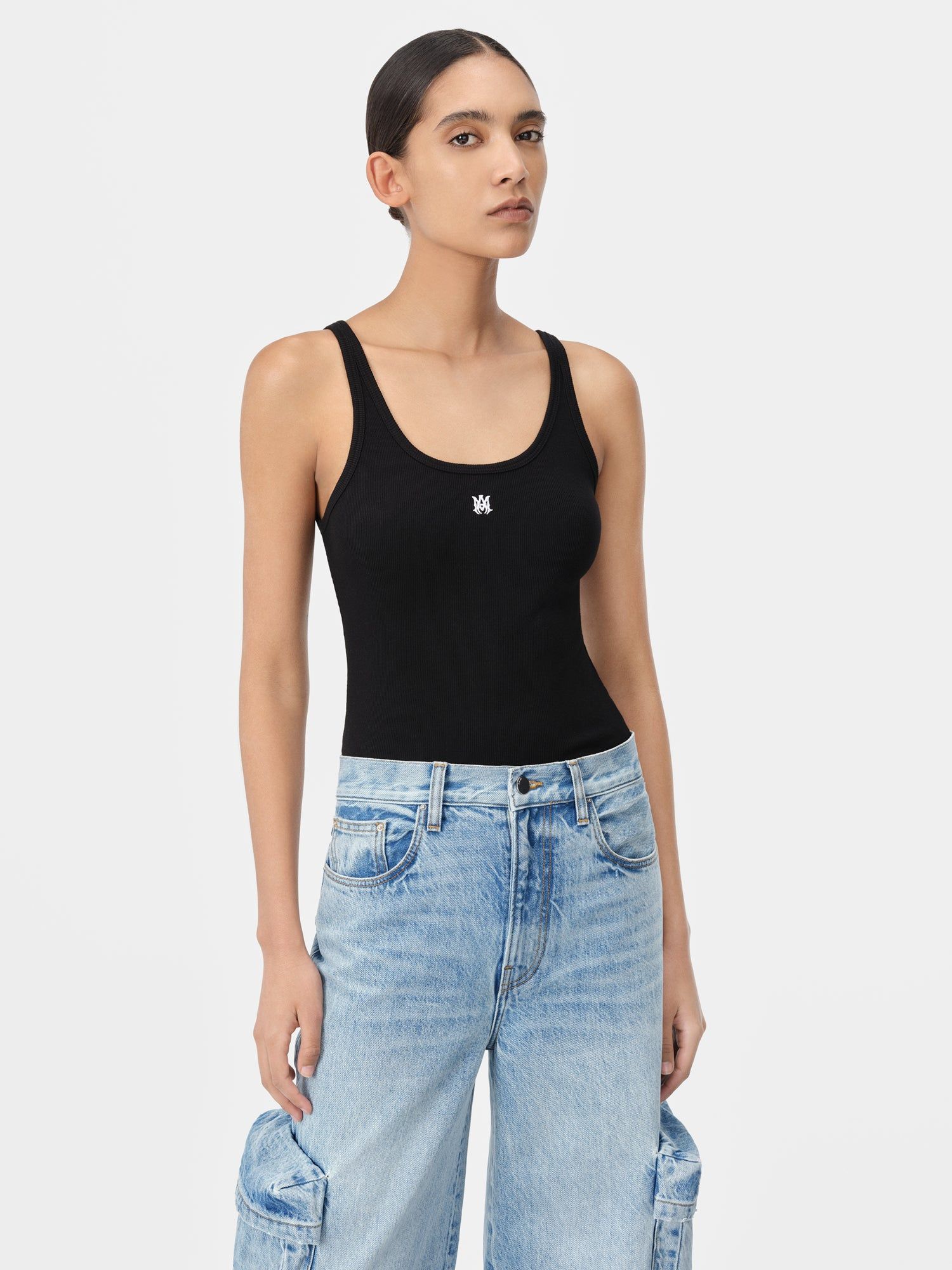 Amiri Ma Embroidered Ribbed Tank Women T Shirts Black | SJXRTIB-96
