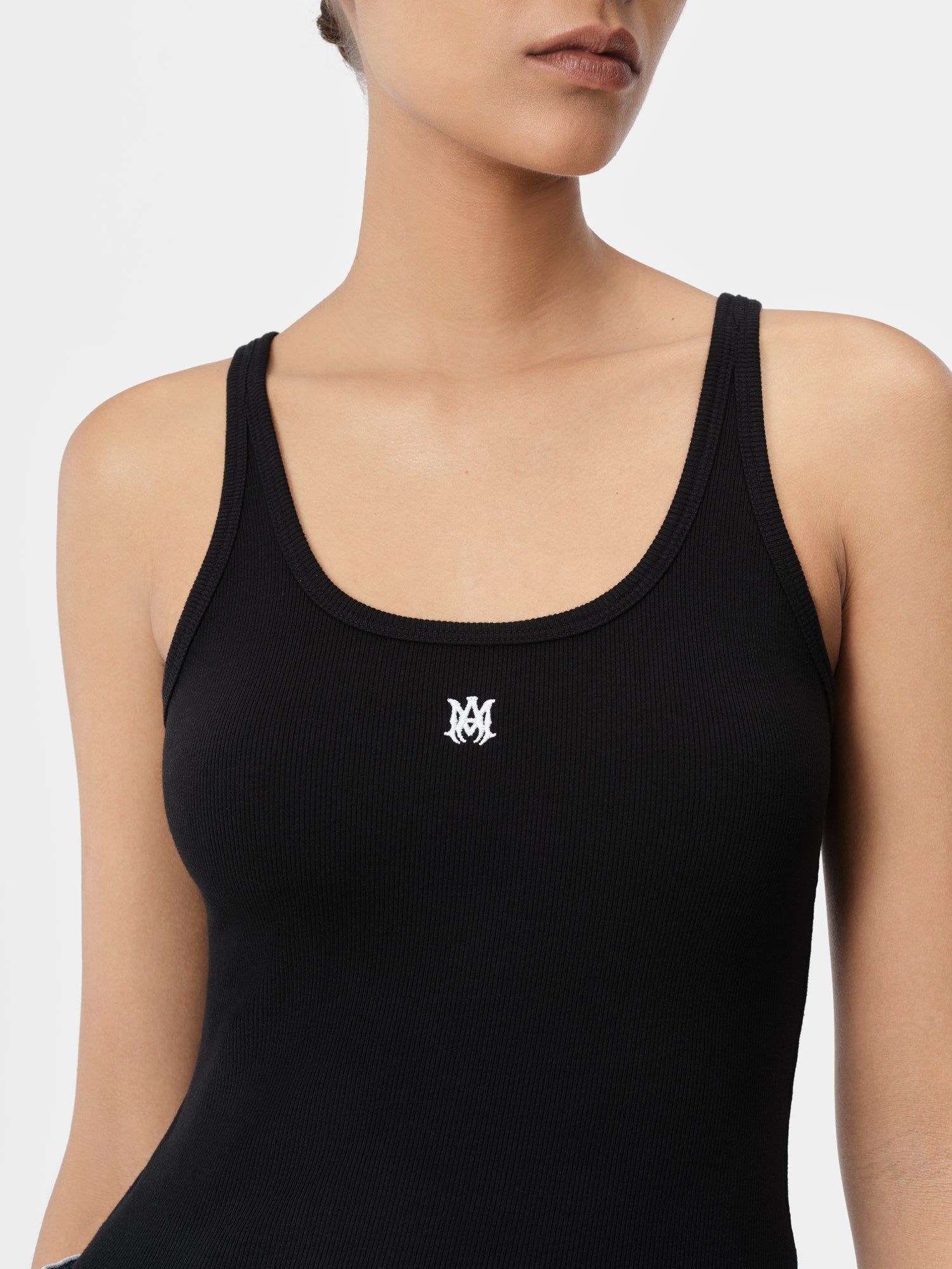 Amiri Ma Embroidered Ribbed Tank Women T Shirts Black | SJXRTIB-96