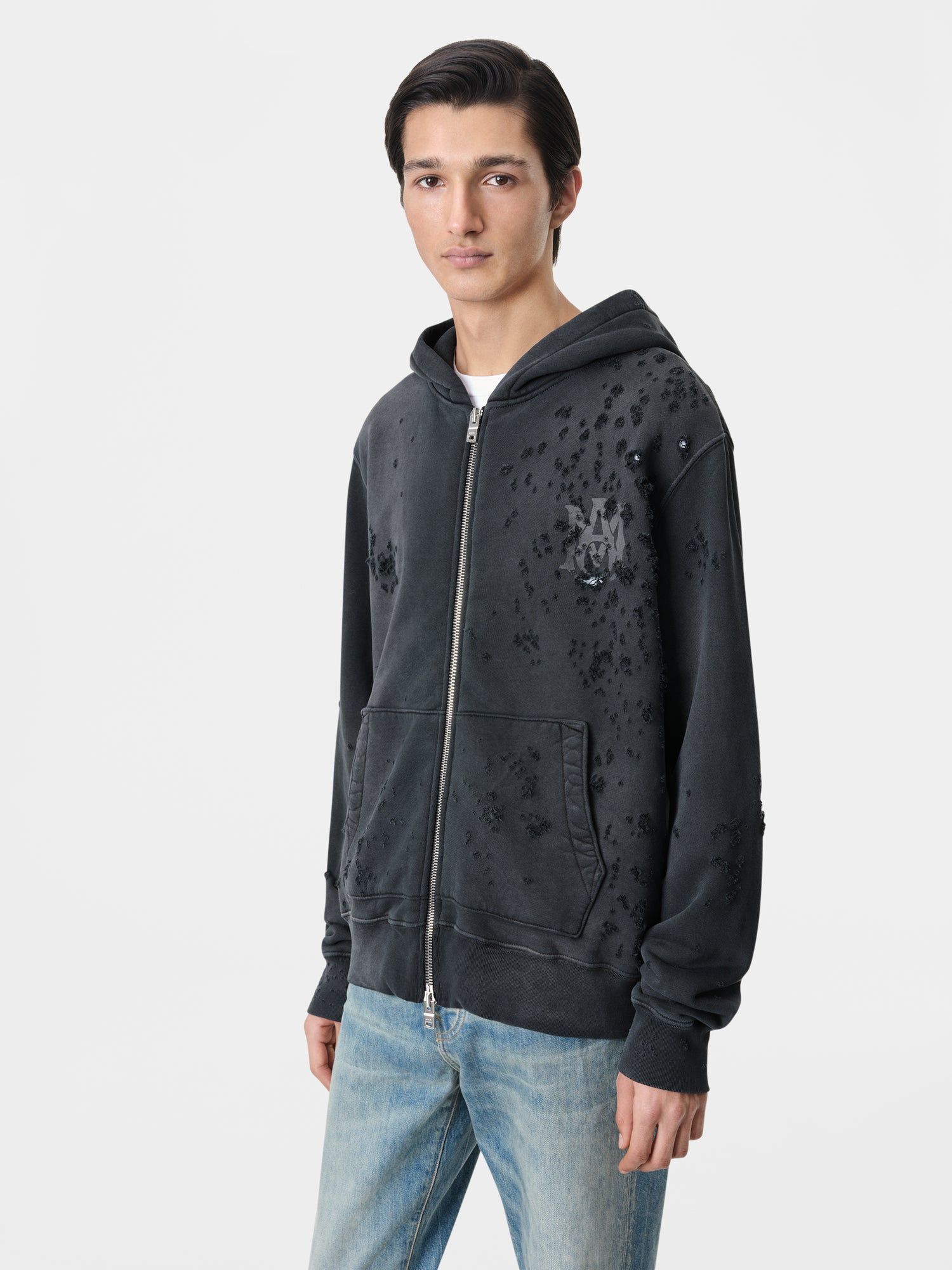 Amiri Ma Logo Shotgun Zip Hoodie Men Sweatshirts Black | IWGKETO-13