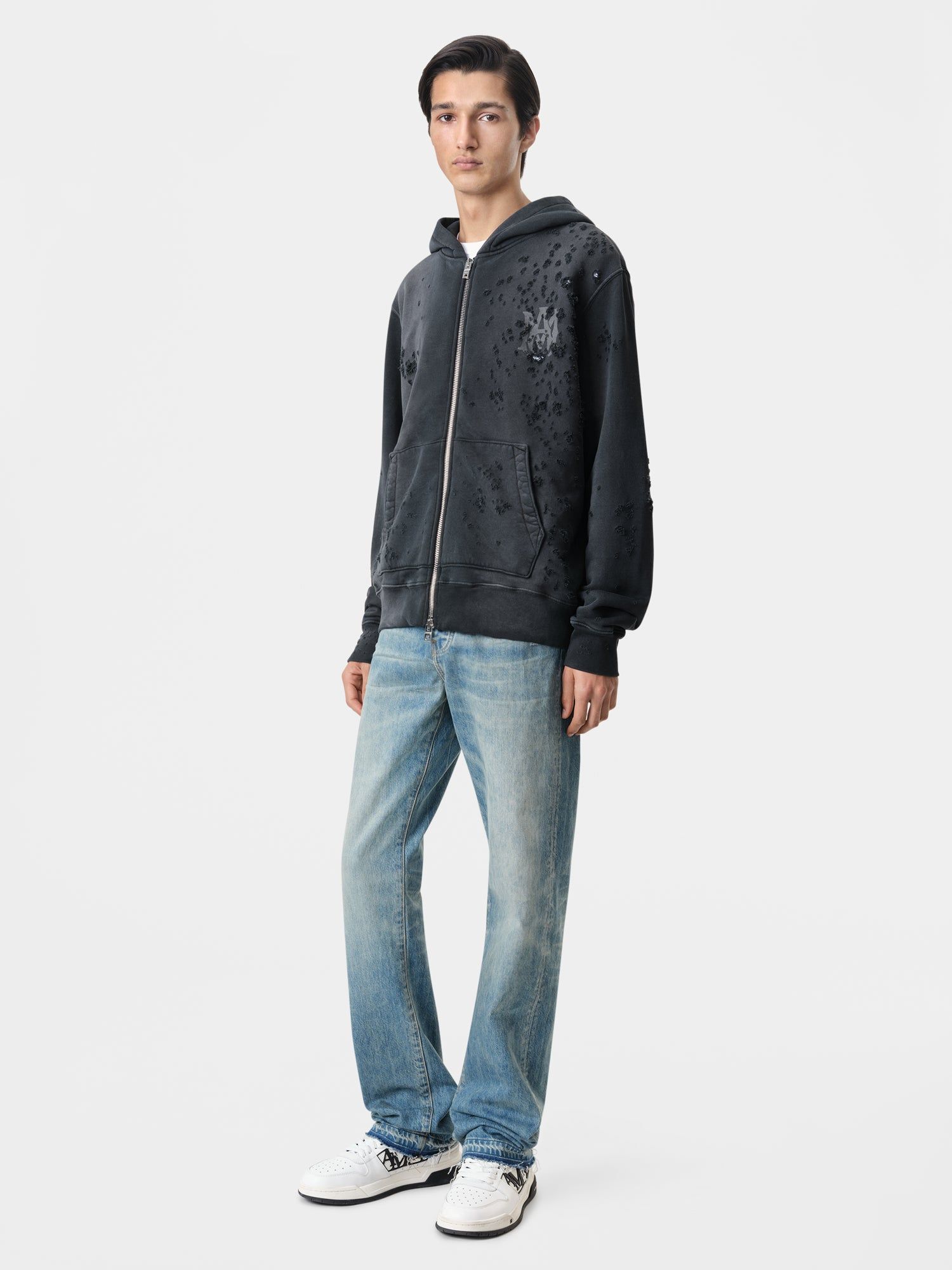 Amiri Ma Logo Shotgun Zip Hoodie Men Sweatshirts Black | IWGKETO-13