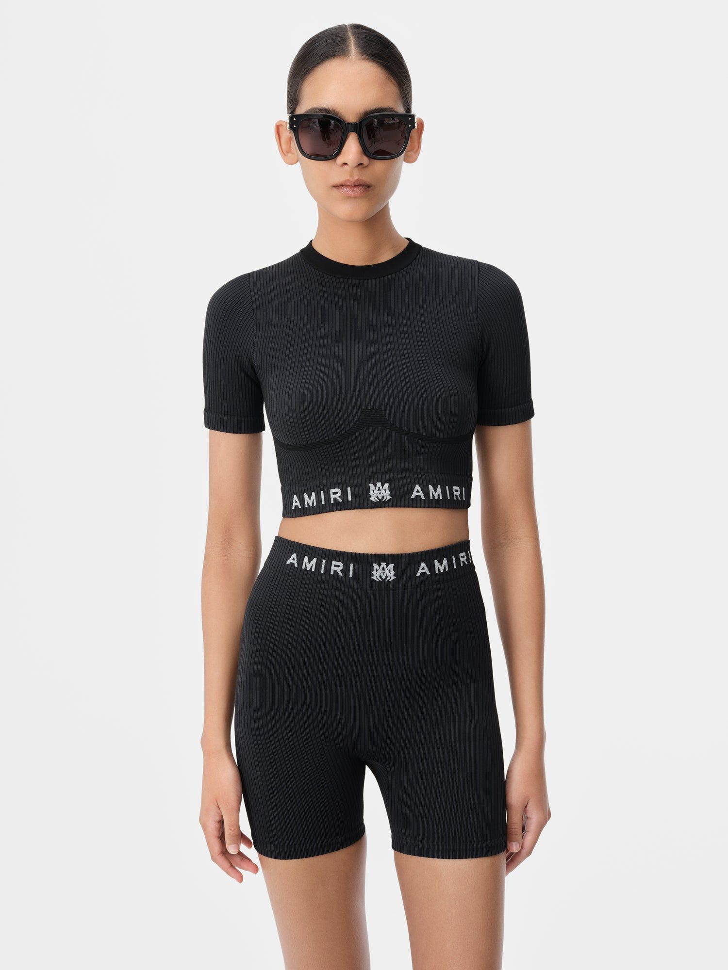 Amiri Ma Ribbed Seamless S/S Top Women Activewear Black | GCJNXOS-41