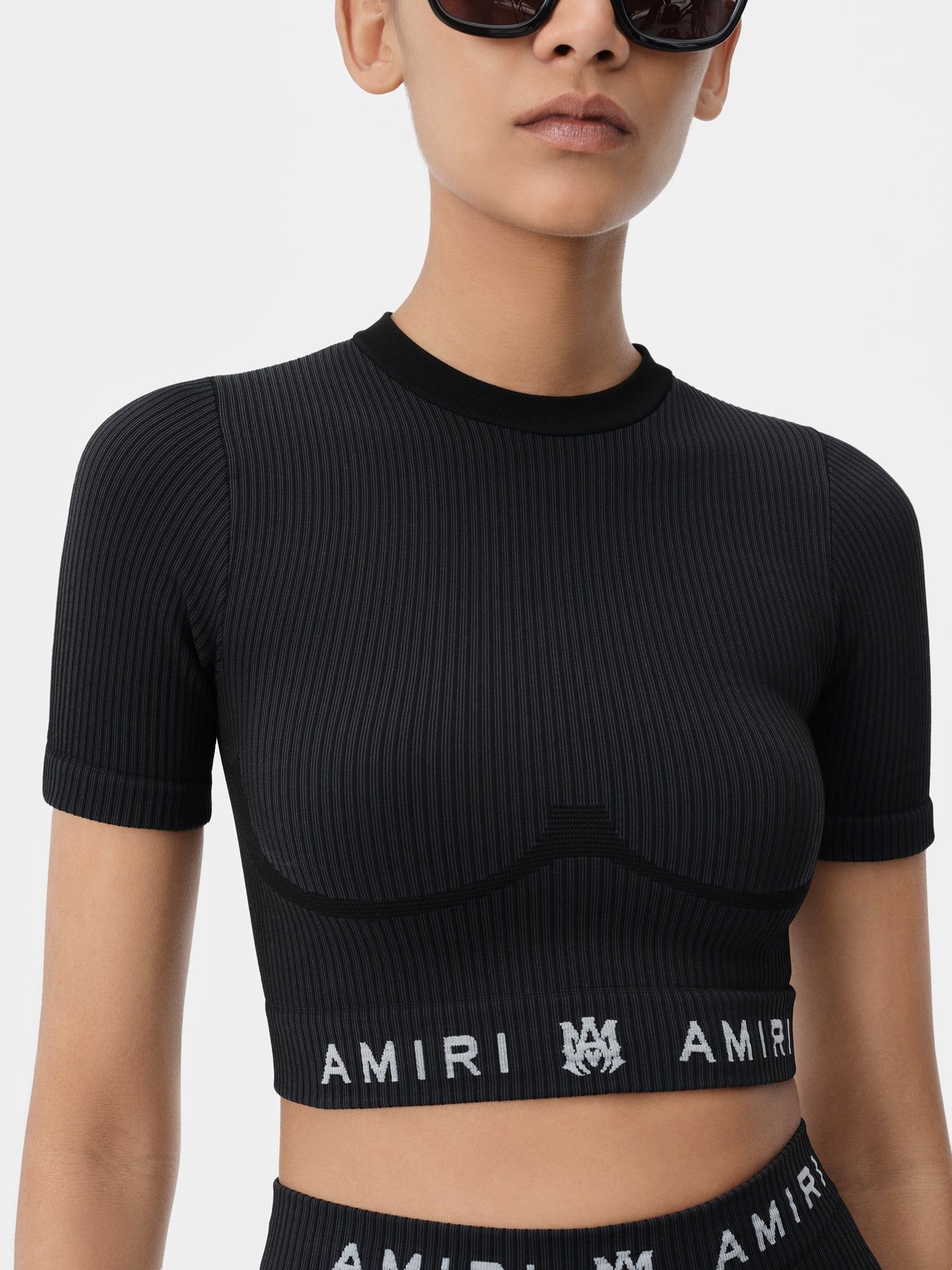 Amiri Ma Ribbed Seamless S/S Top Women Activewear Black | GCJNXOS-41