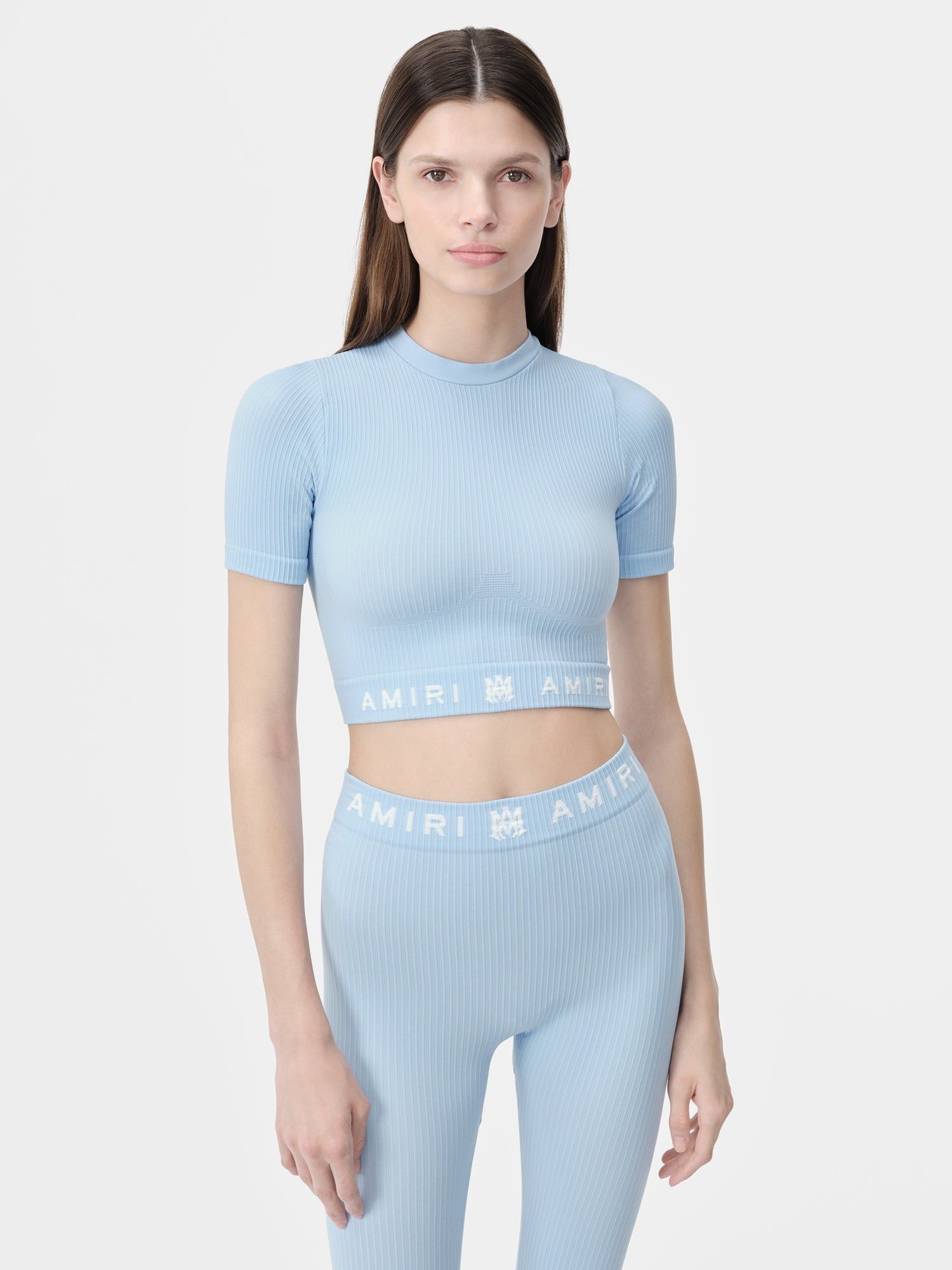 Amiri Ma Ribbed Seamless S/S Top Women Activewear Cerulean | UPAINTE-45
