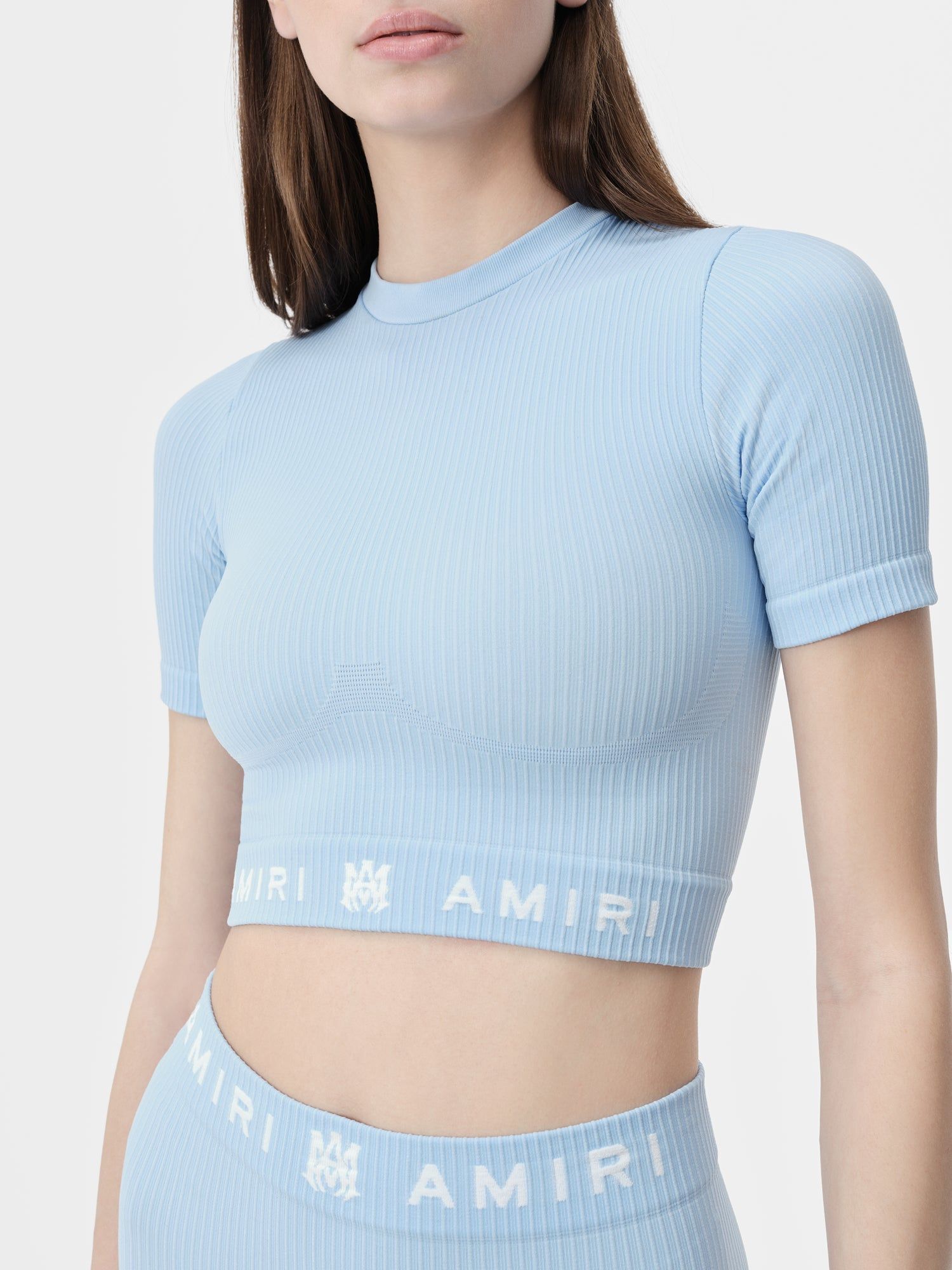 Amiri Ma Ribbed Seamless S/S Top Women Activewear Cerulean | UPAINTE-45