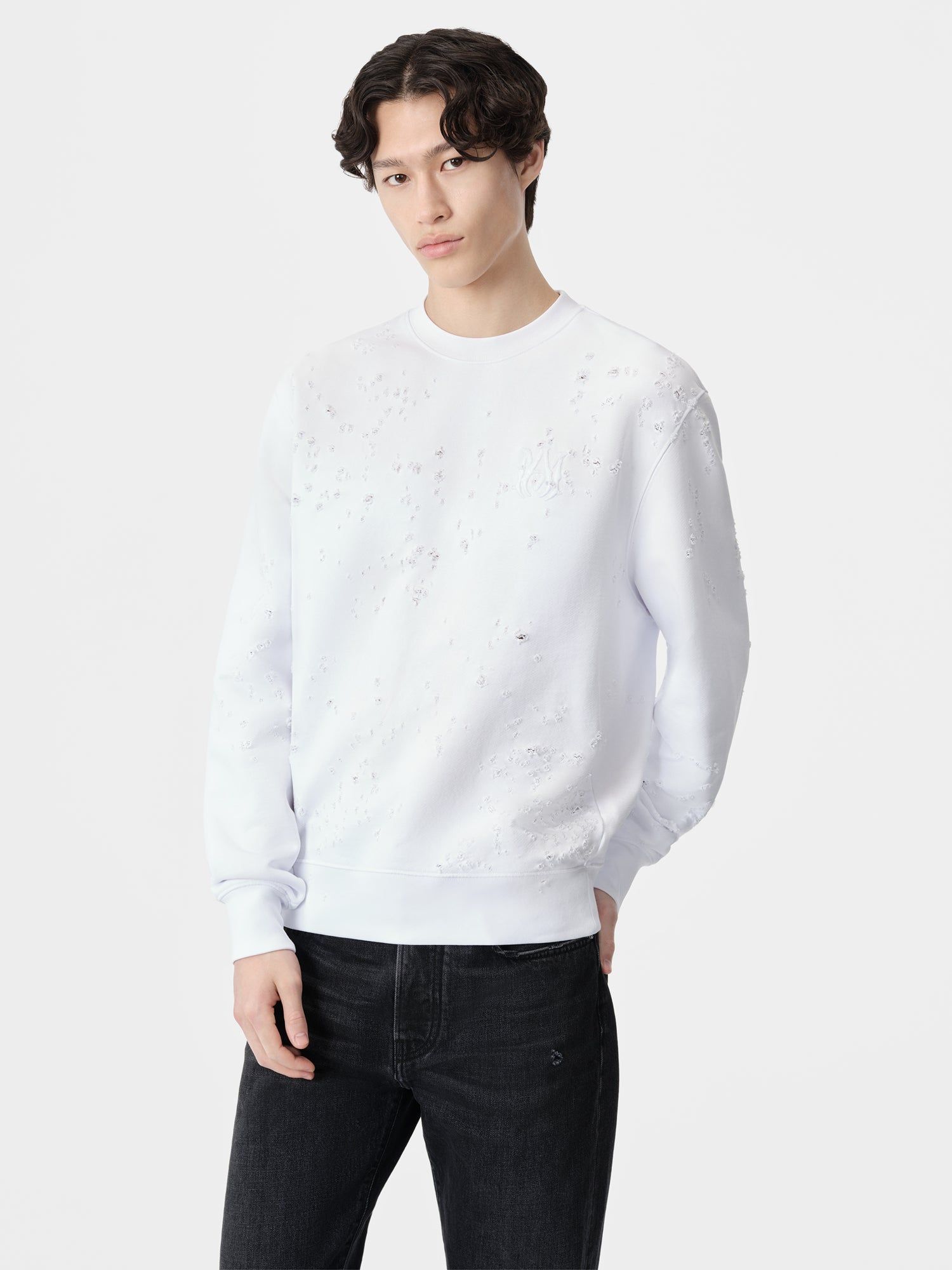 Amiri Ma Shotgun Embroidered Crew Men Sweatshirts White | YBLCVQR-25