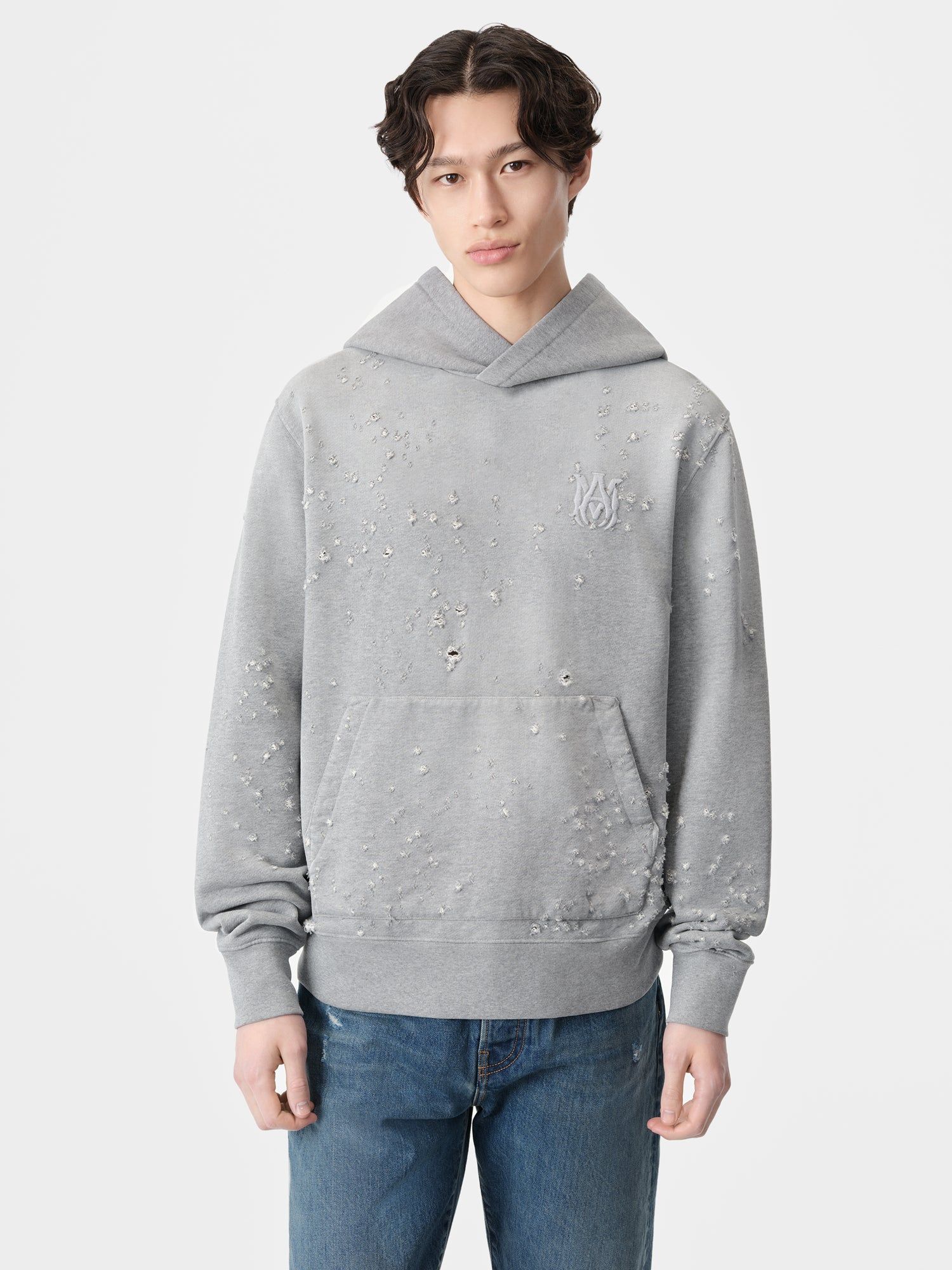Amiri Ma Shotgun Embroidered Hoodie Men Sweatshirts Grey | LJCAUXD-28
