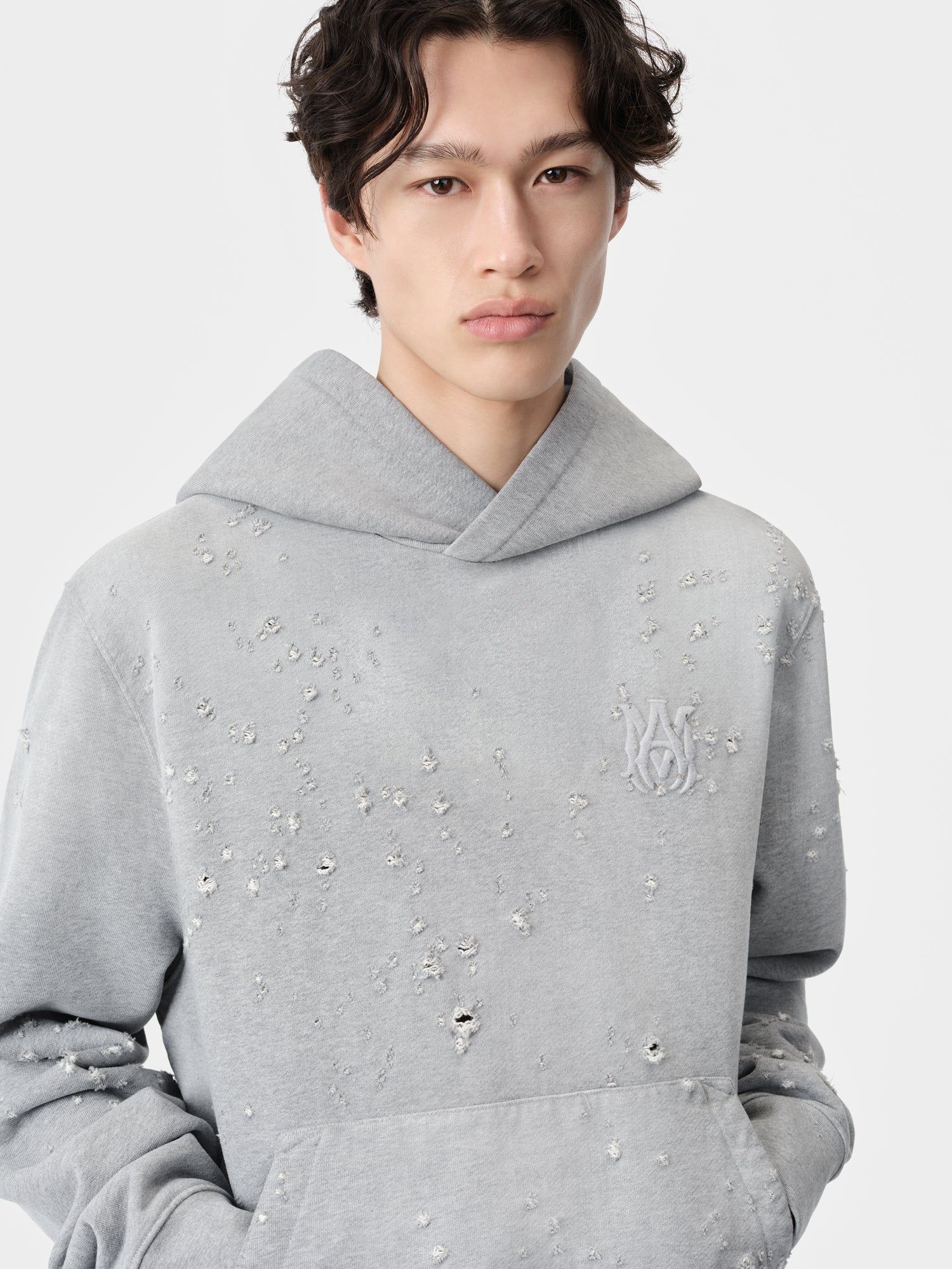 Amiri Ma Shotgun Embroidered Hoodie Men Sweatshirts Grey | LJCAUXD-28