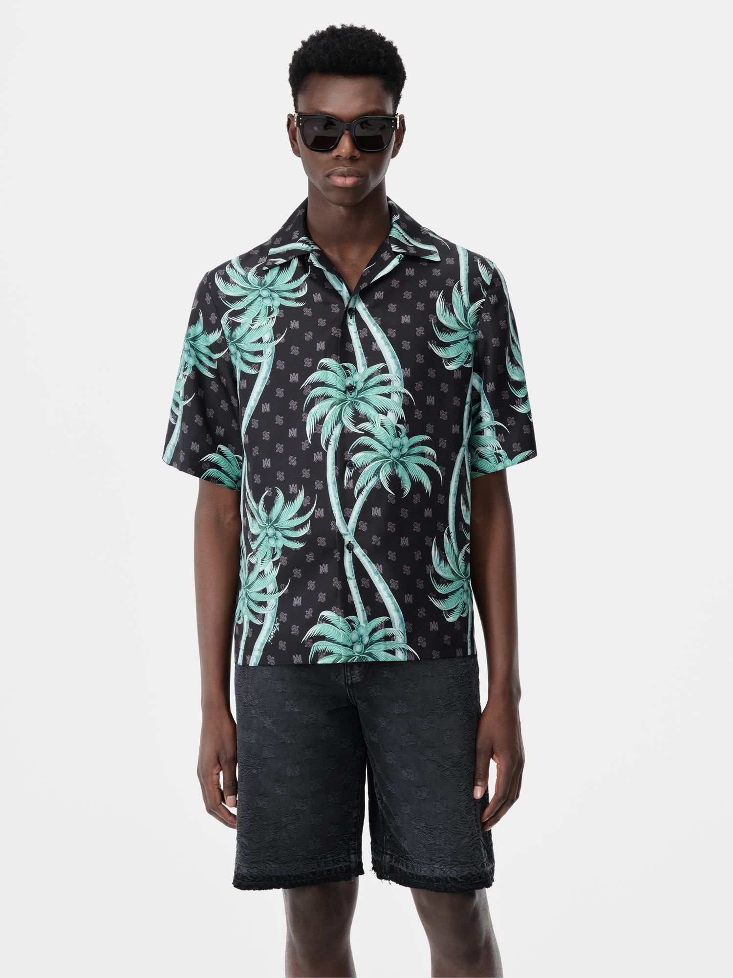 Amiri Palm Bowling Shirt Men Shirts Black | SCNGHPM-62