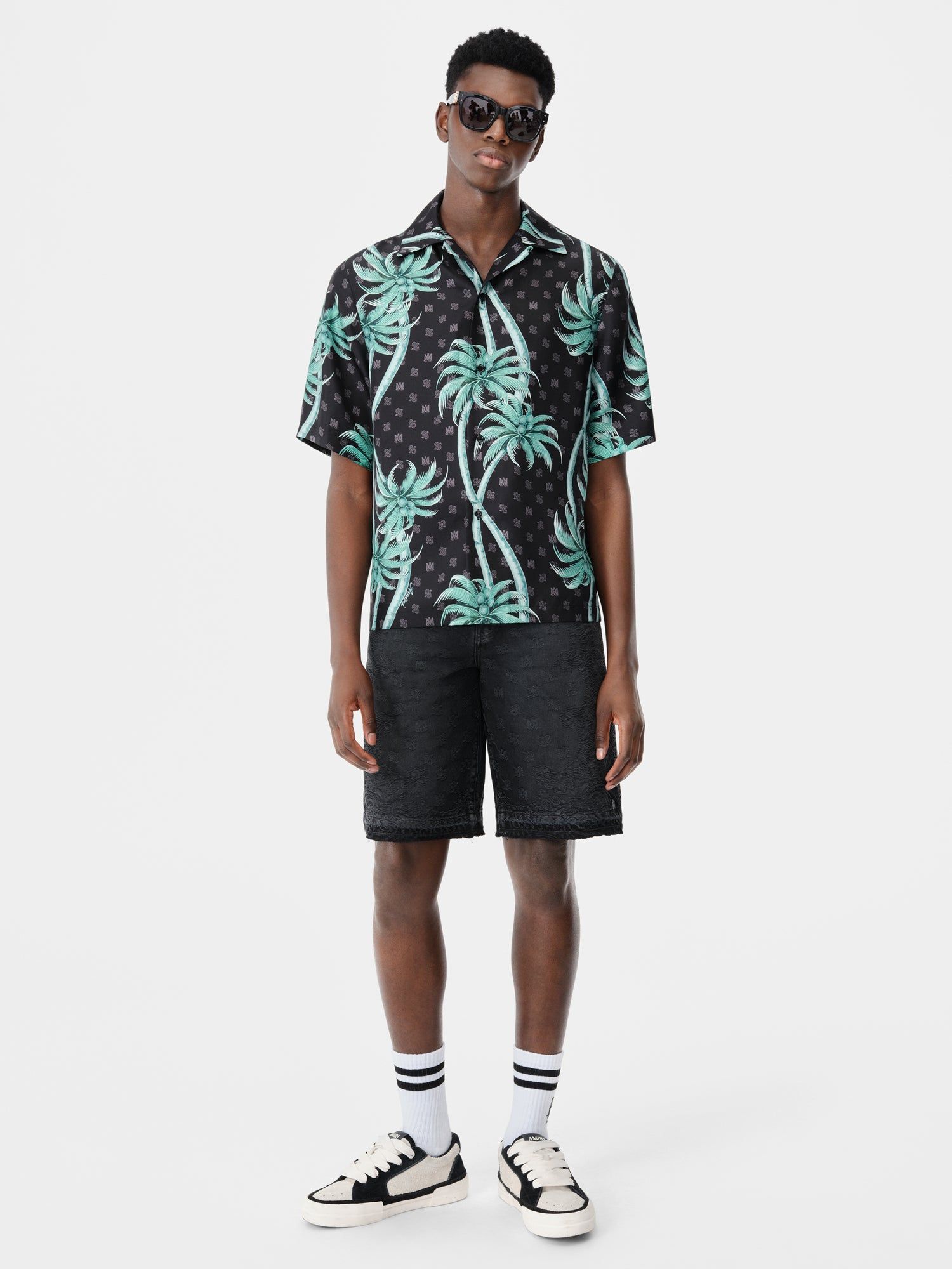 Amiri Palm Bowling Shirt Men Shirts Black | SCNGHPM-62