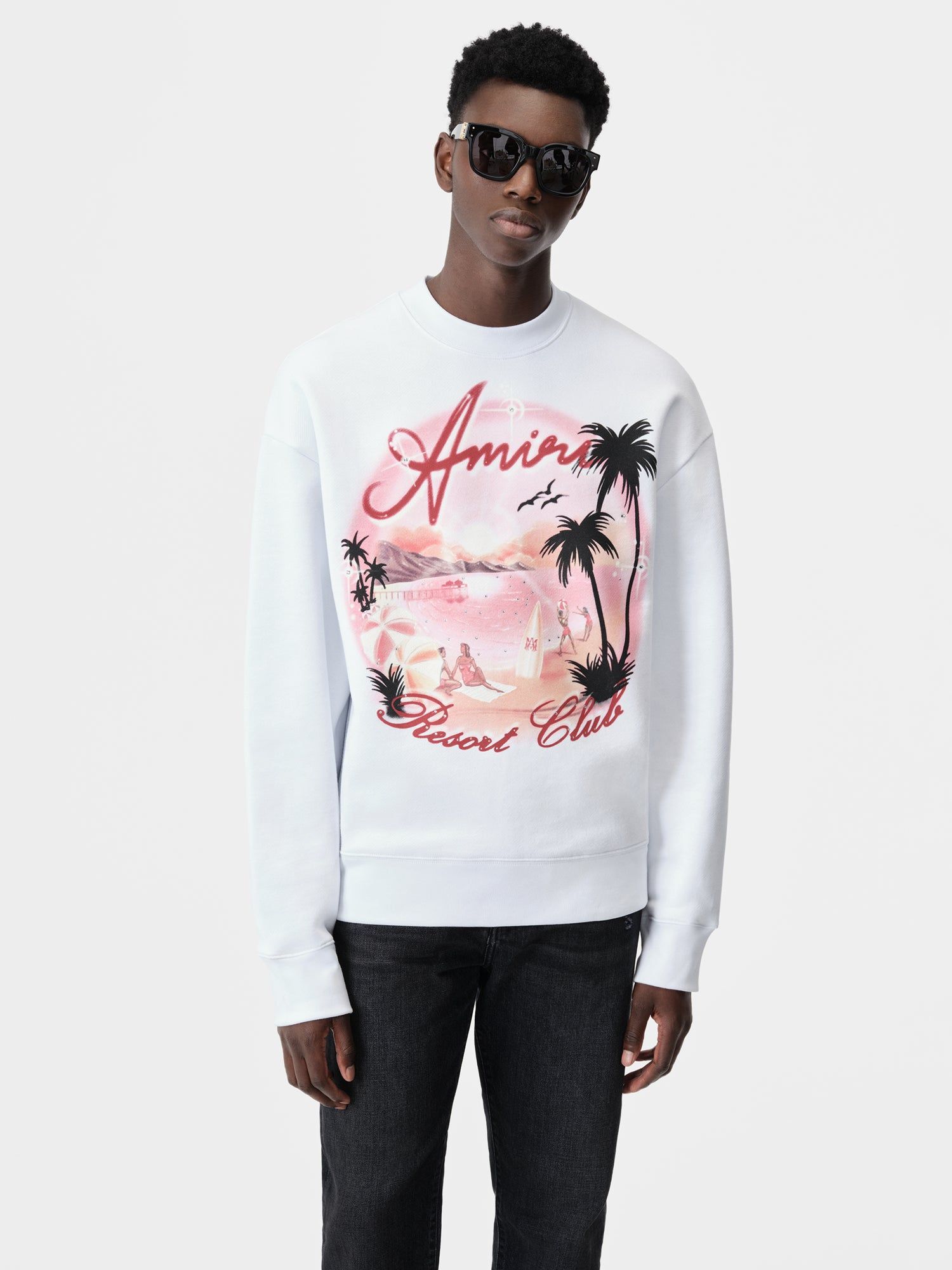 Amiri Paradise Airbrush Crew Men Sweatshirts White | BIMXDYA-37