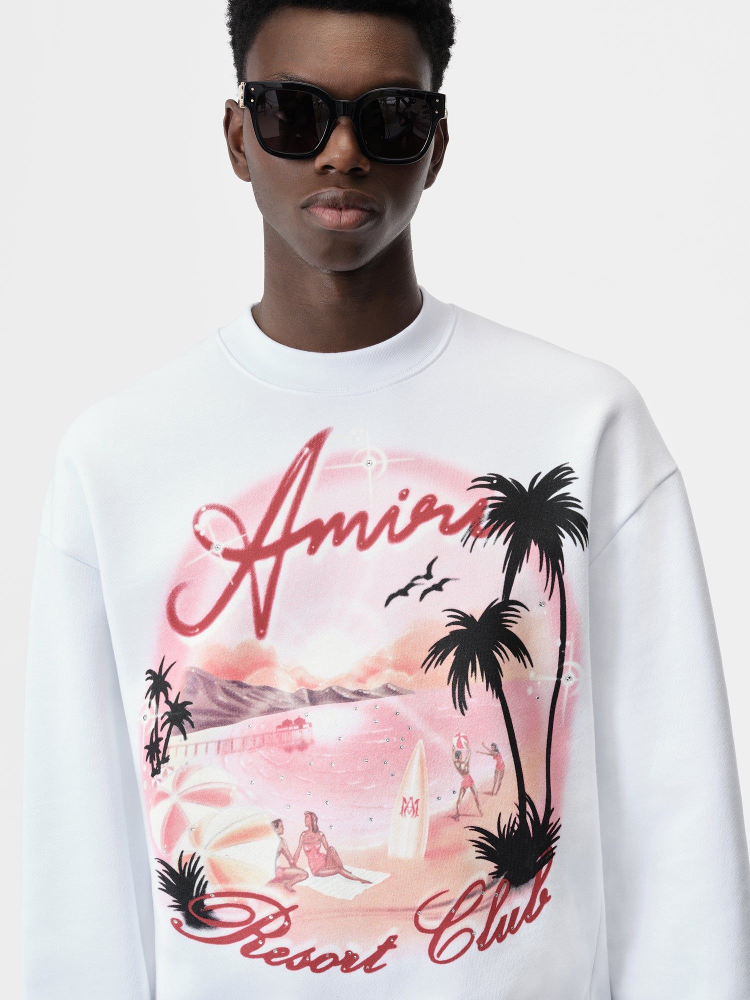 Amiri Paradise Airbrush Crew Men Sweatshirts White | BIMXDYA-37