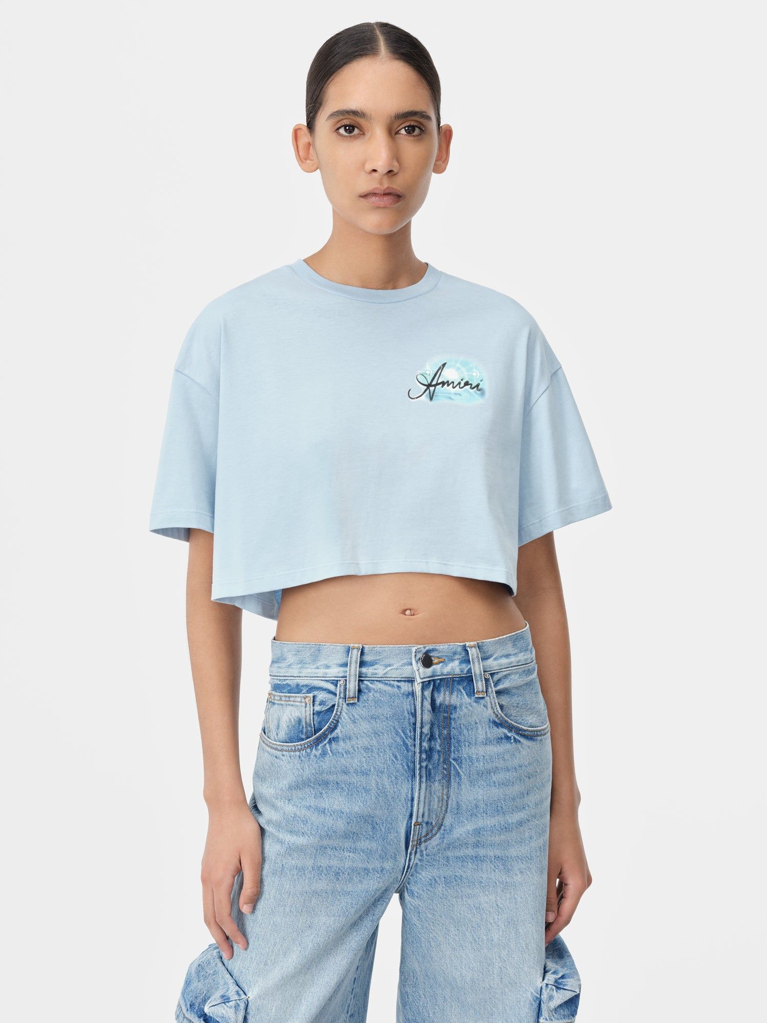 Amiri Paradise Airbrush Tee Women T Shirts Cerulean | WFUYTRQ-96