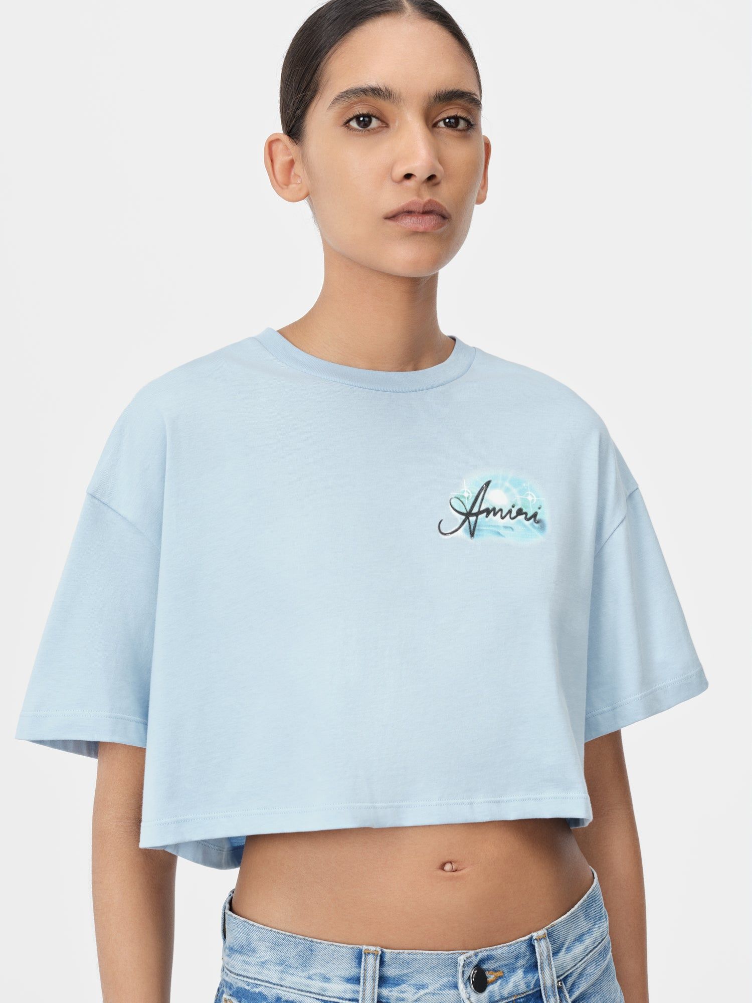 Amiri Paradise Airbrush Tee Women T Shirts Cerulean | WFUYTRQ-96
