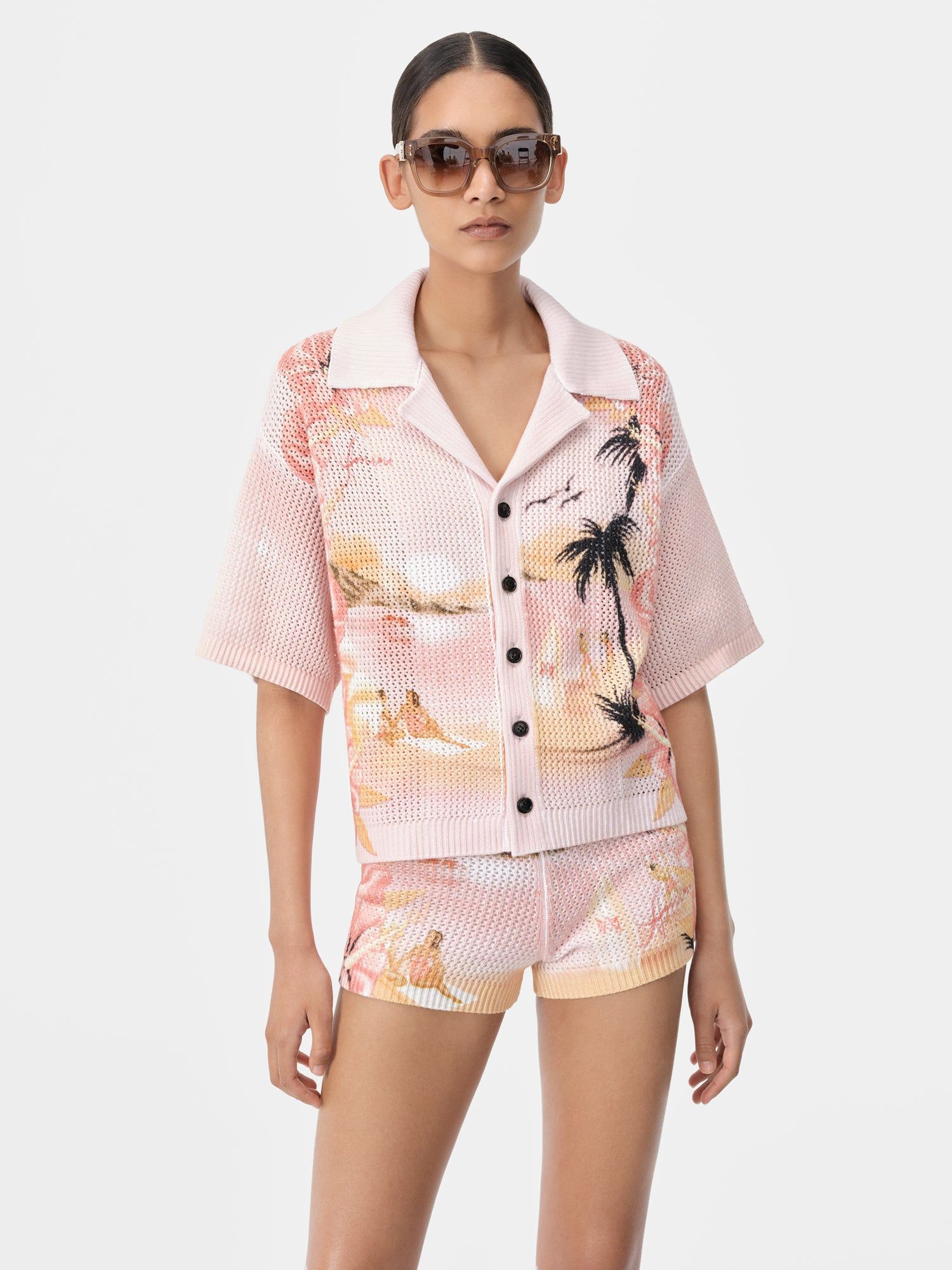 Amiri Paradise Crochet Polo Women Shirts Rosewater | ZGQVIYR-31