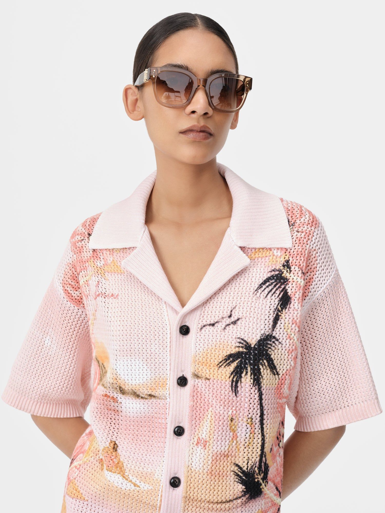 Amiri Paradise Crochet Polo Women Shirts Rosewater | ZGQVIYR-31