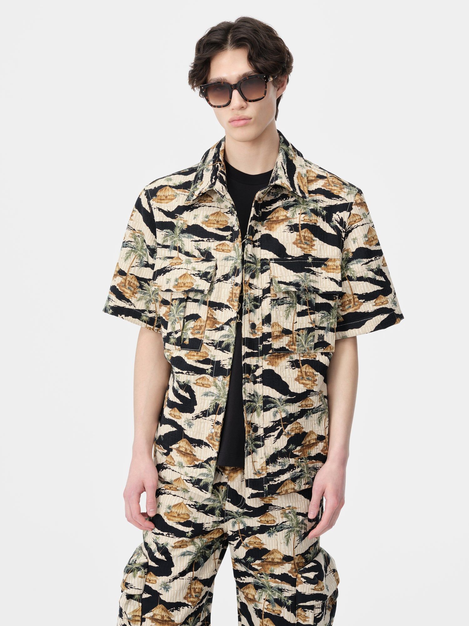 Amiri Repeat Palm Camp Shirt Men Denim Mojave Desert | RSTDUWA-15