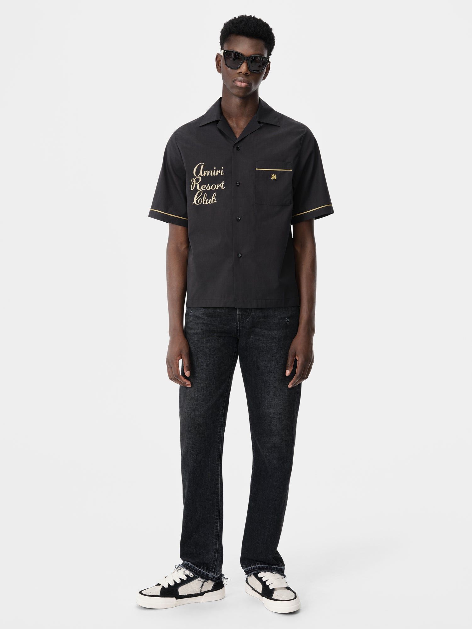 Amiri Resort Club Embroidered Shirt Men Shirts Black | ULHVJBZ-56