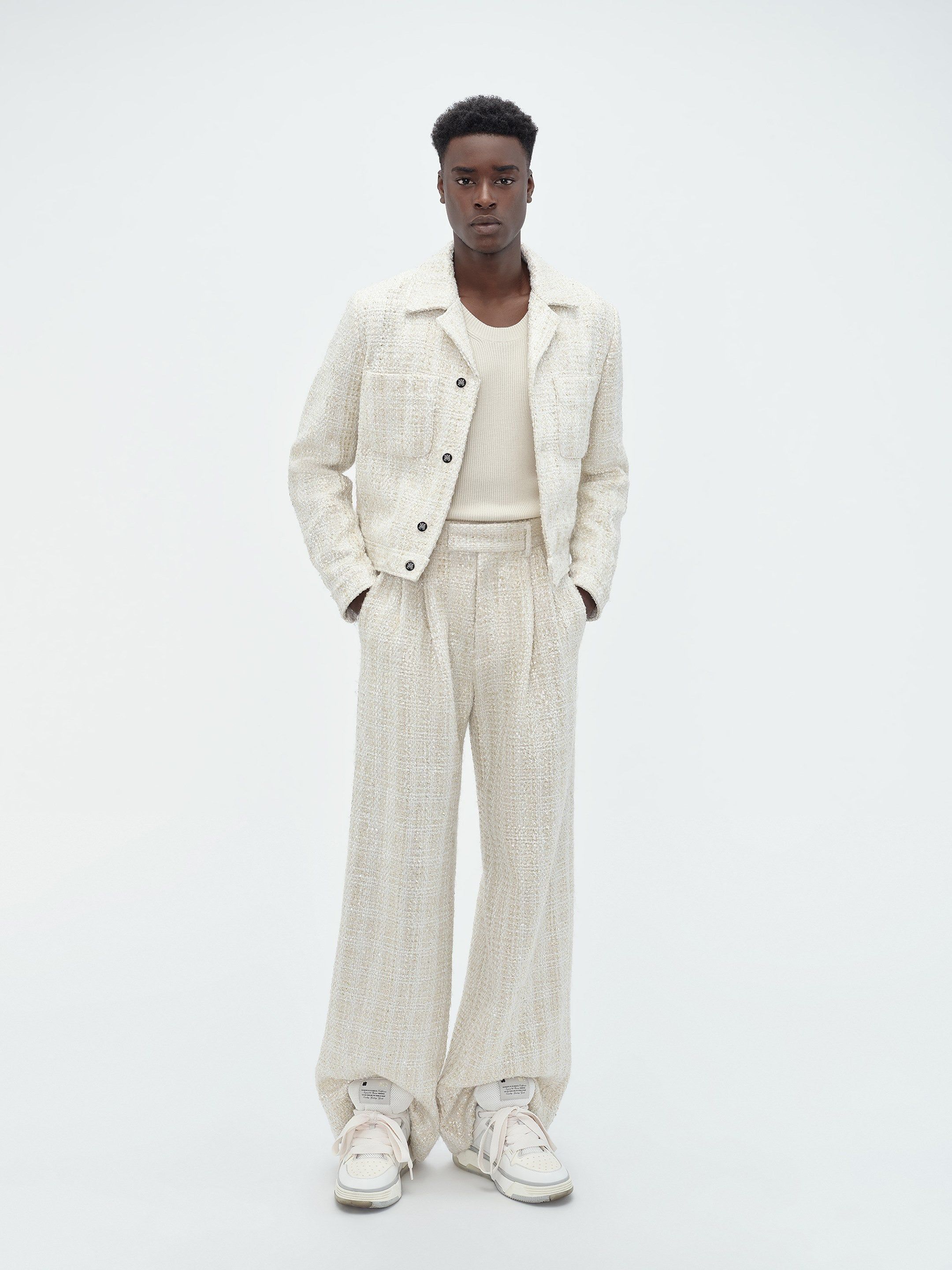 Amiri Sequin Boucle Shirt Jacket Men Outerwear Alabaster | WIHRLNP-67