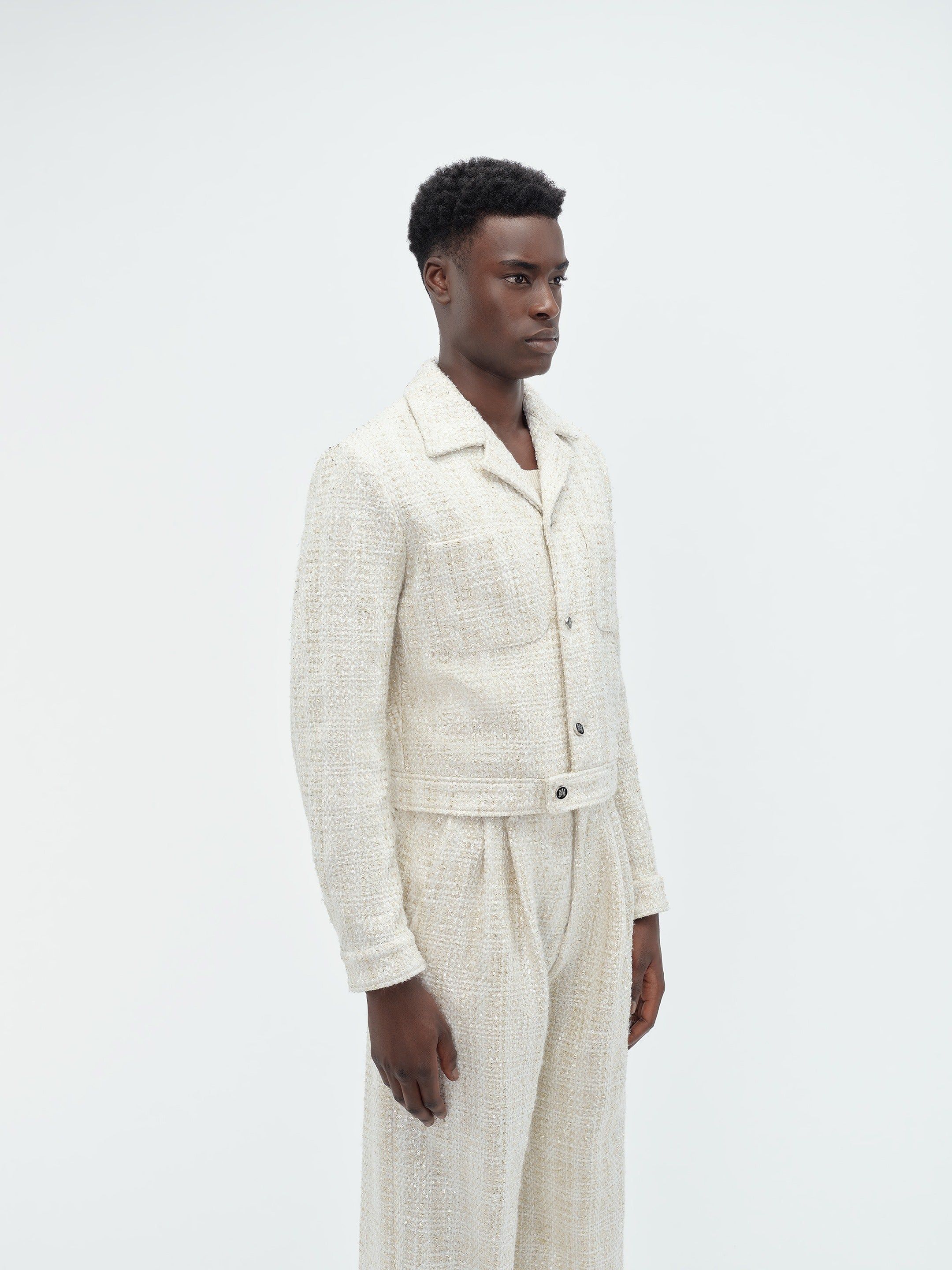 Amiri Sequin Boucle Shirt Jacket Men Outerwear Alabaster | WIHRLNP-67