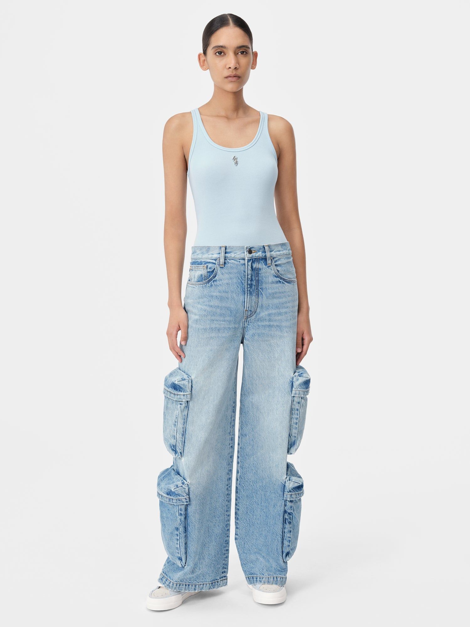 Amiri Stacked Ribbed Tank Women T Shirts Cerulean | JLEAMSD-82