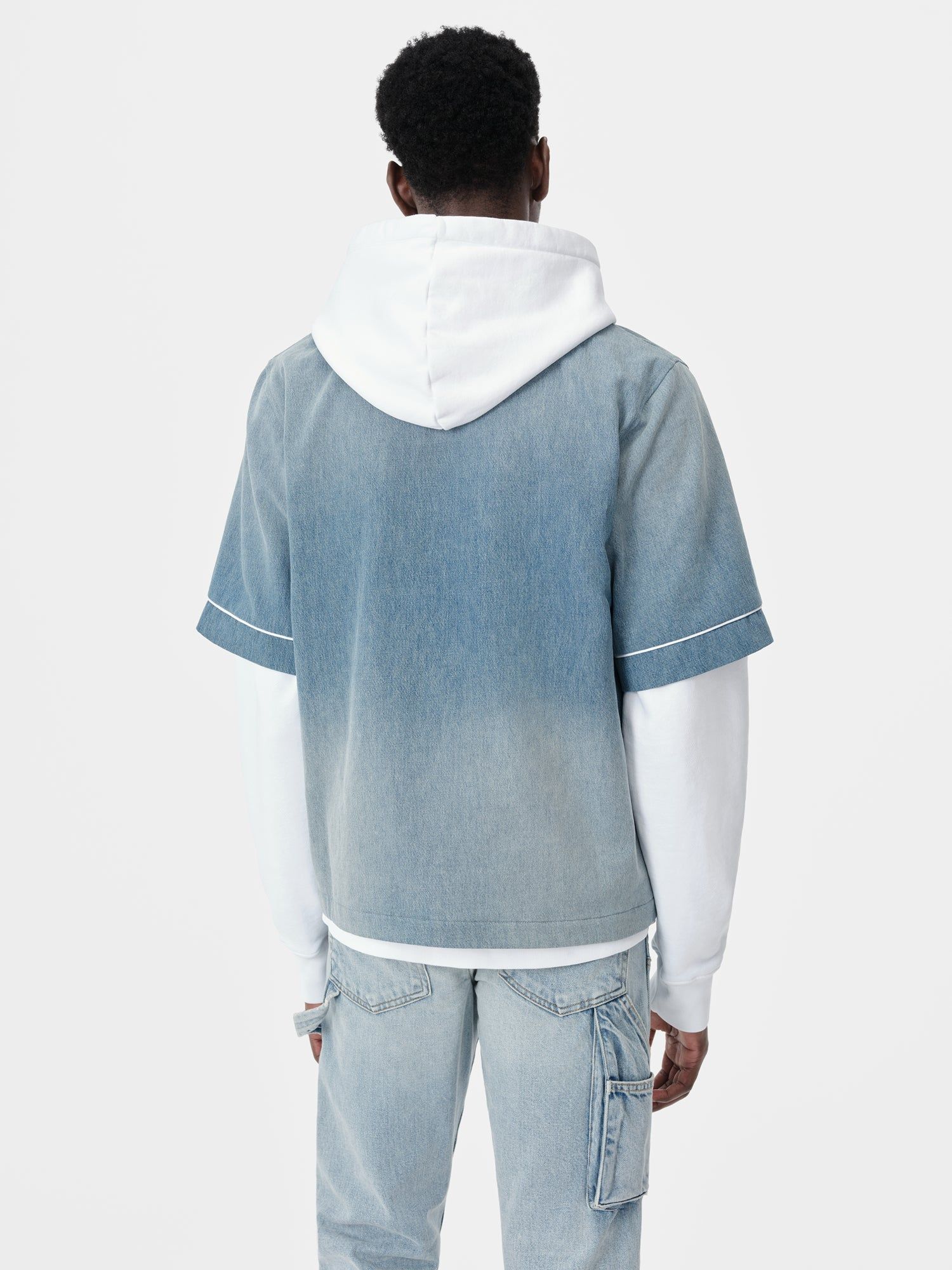 Amiri Sunfaded Baseball Shirt Men Denim Indigo | QPEVOLF-50