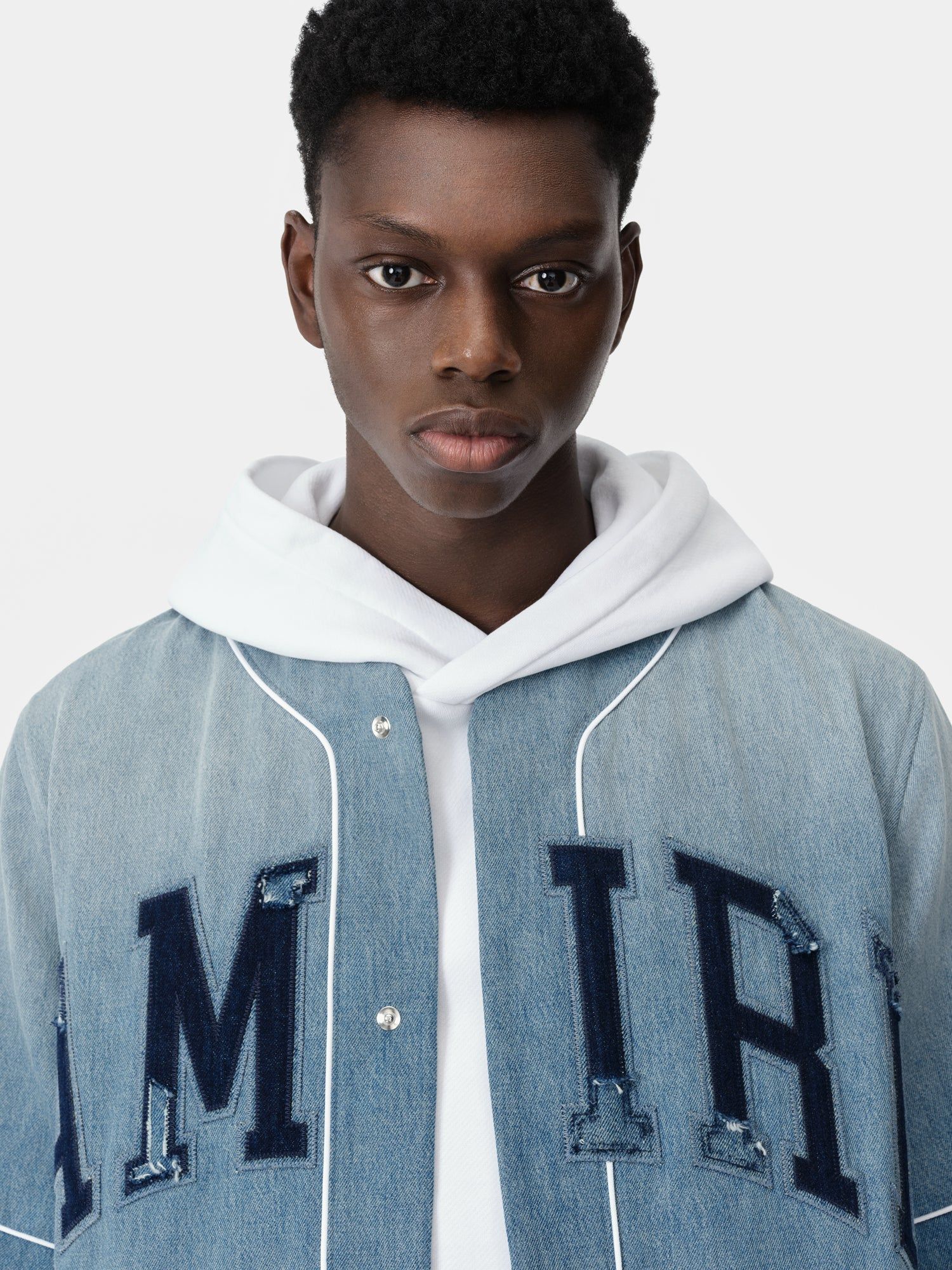 Amiri Sunfaded Baseball Shirt Men Denim Indigo | QPEVOLF-50