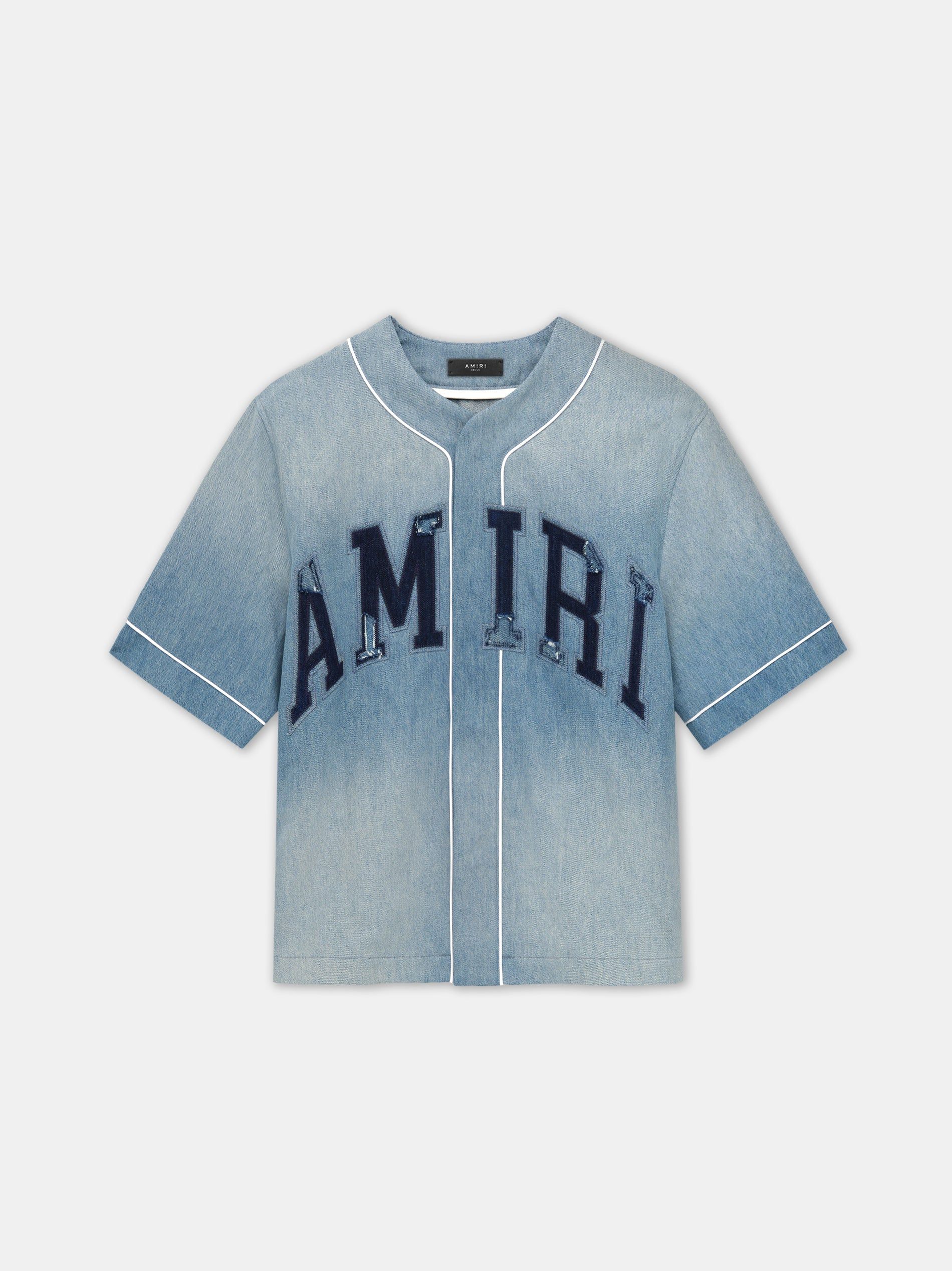 Amiri Sunfaded Baseball Shirt Men Denim Indigo | QPEVOLF-50