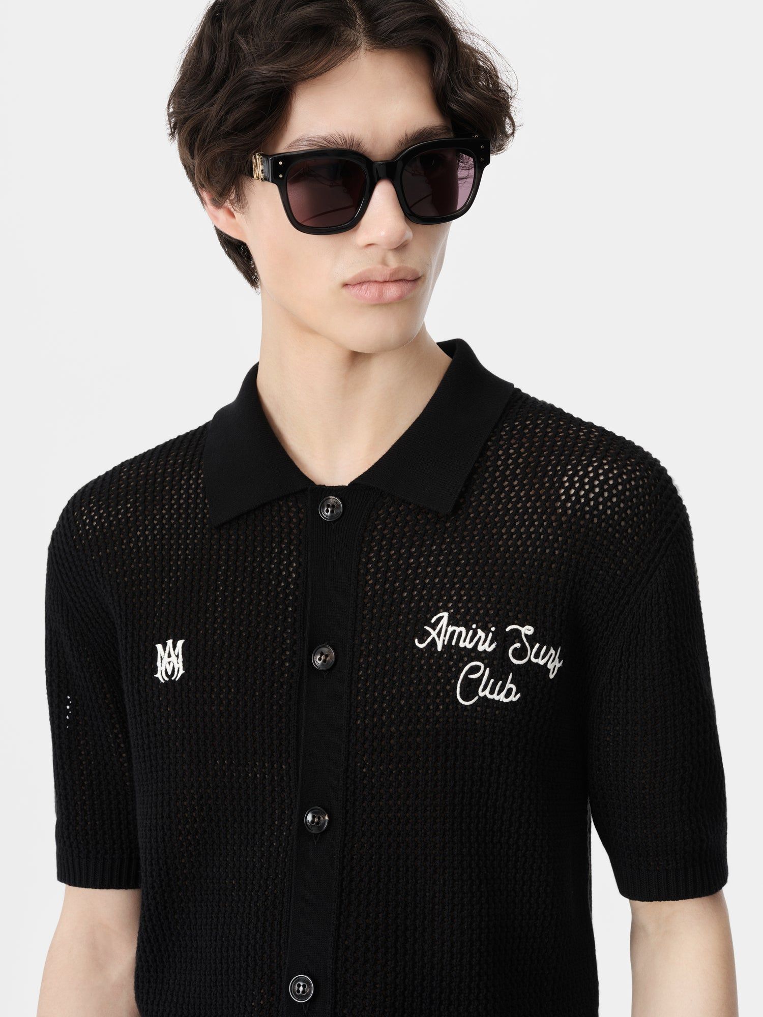 Amiri Surf Club Crotchet Polo Men Shirts Black | UCAOQTL-02