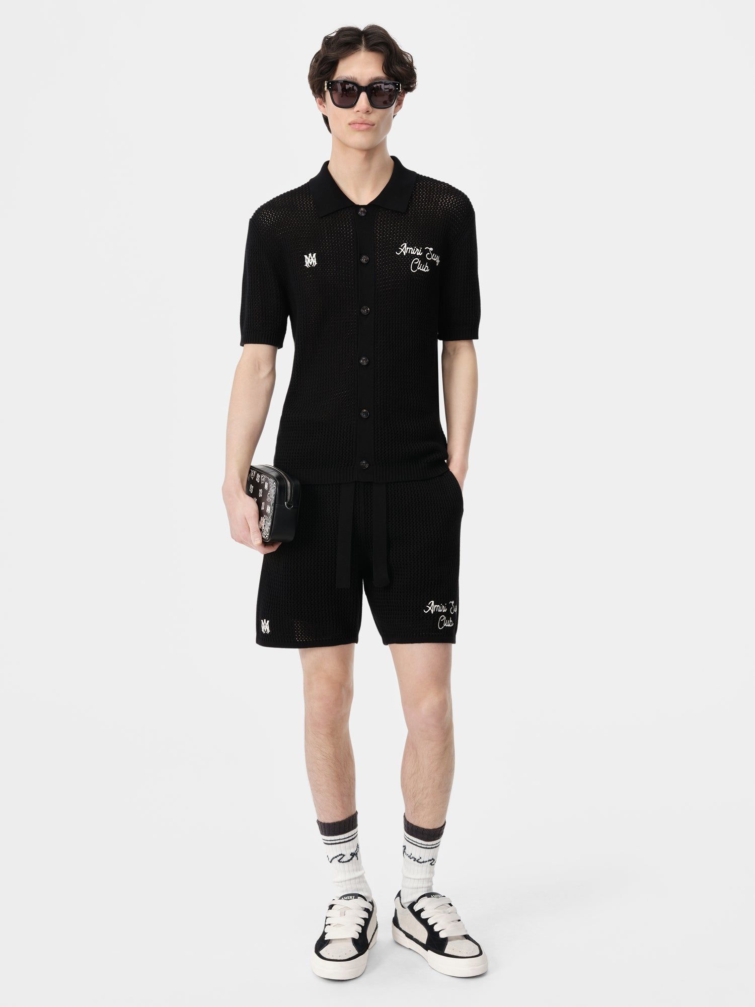Amiri Surf Club Crotchet Polo Men Shirts Black | UCAOQTL-02