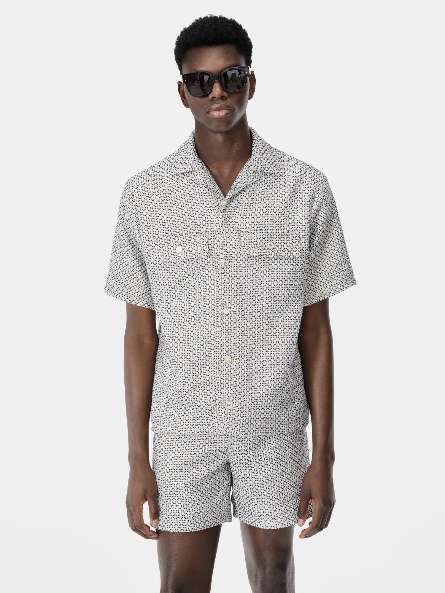 Amiri Tweed Camp Shirt Men Shirts Cerulean | UXPGDTZ-60